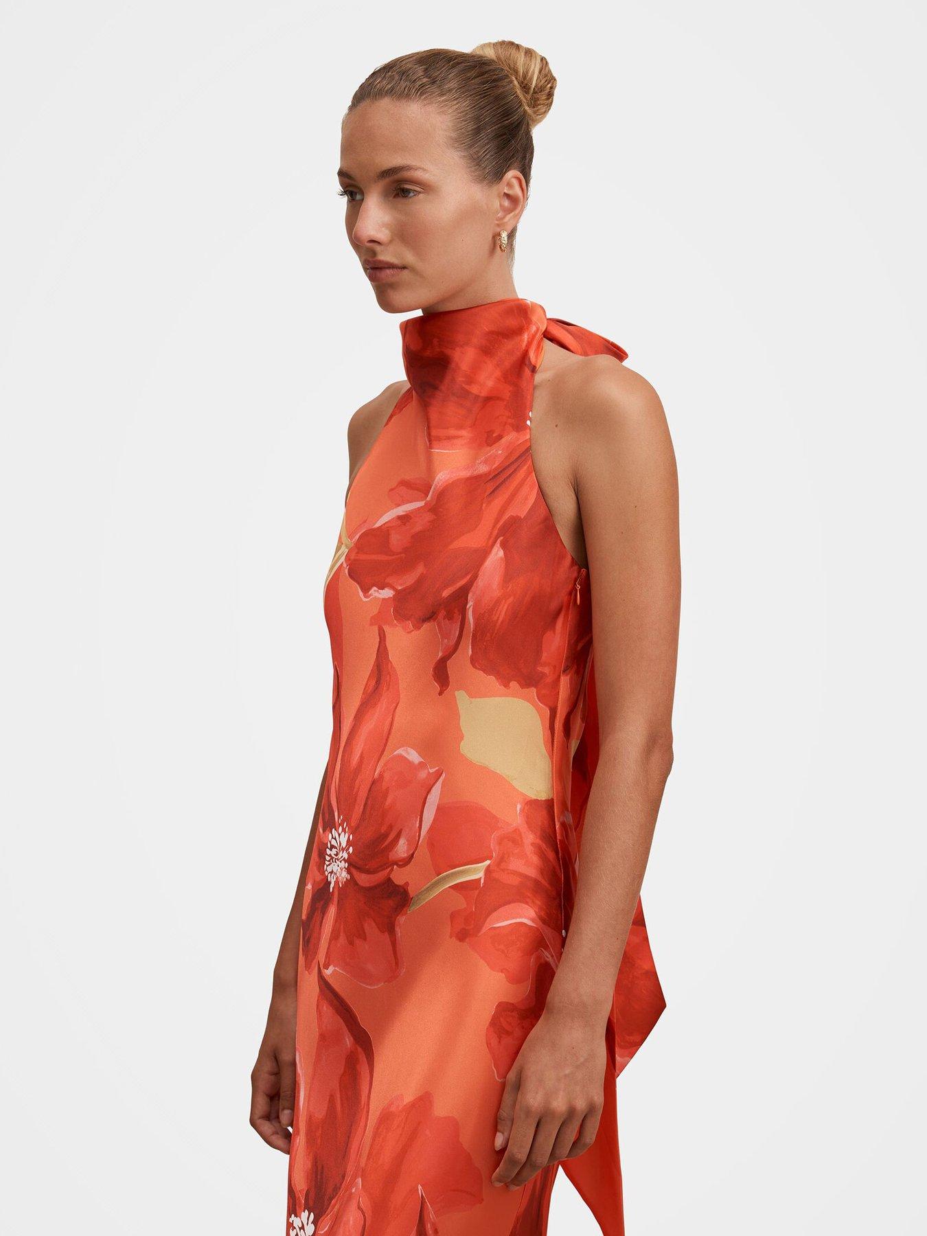 Image 4 of 4 of Forever New Clementine High Neck Satin Maxi - Multi