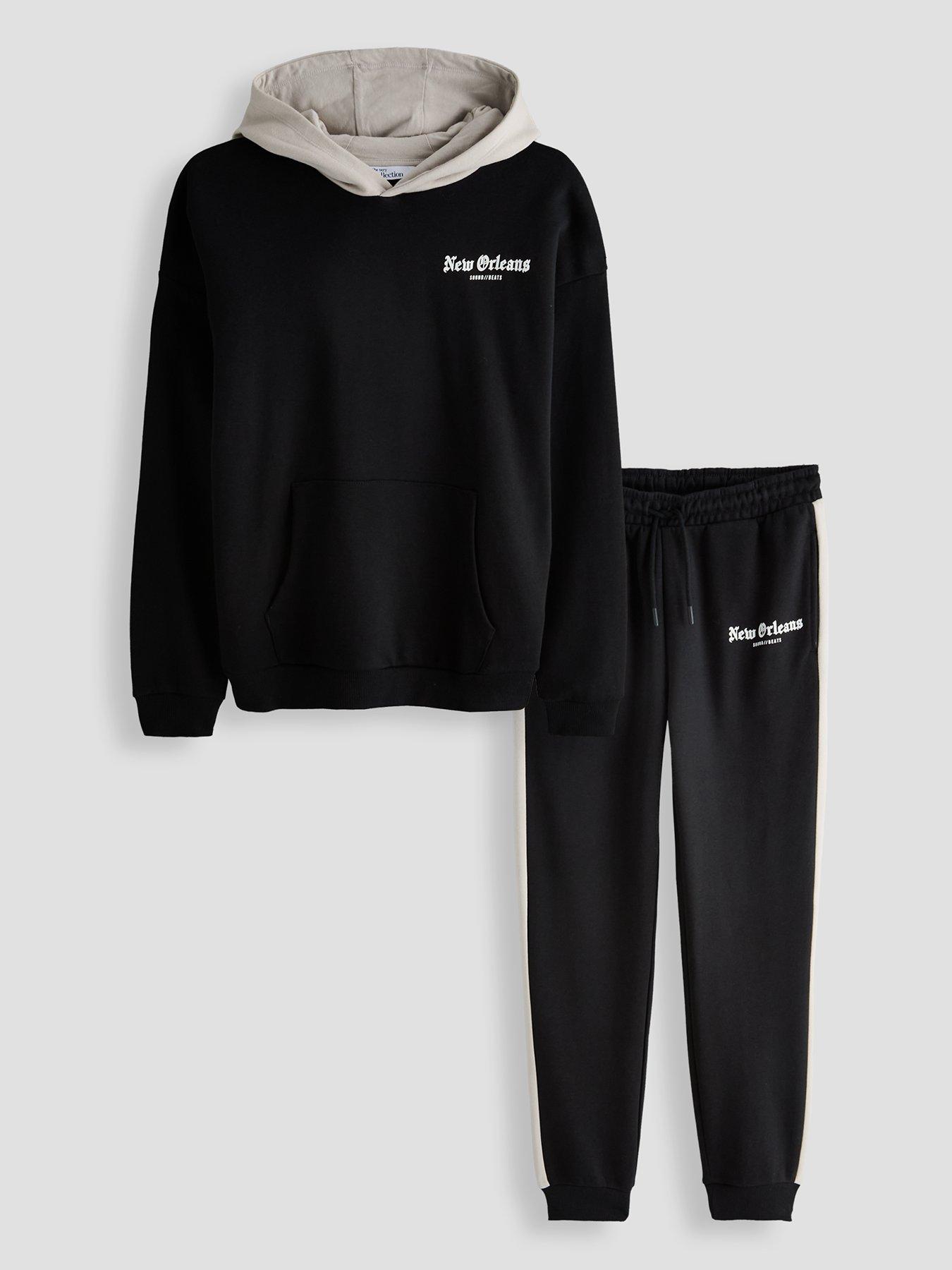 The Very Collection Boys Back Graphic Sweat And Side Stripe Joggers Set - Black
