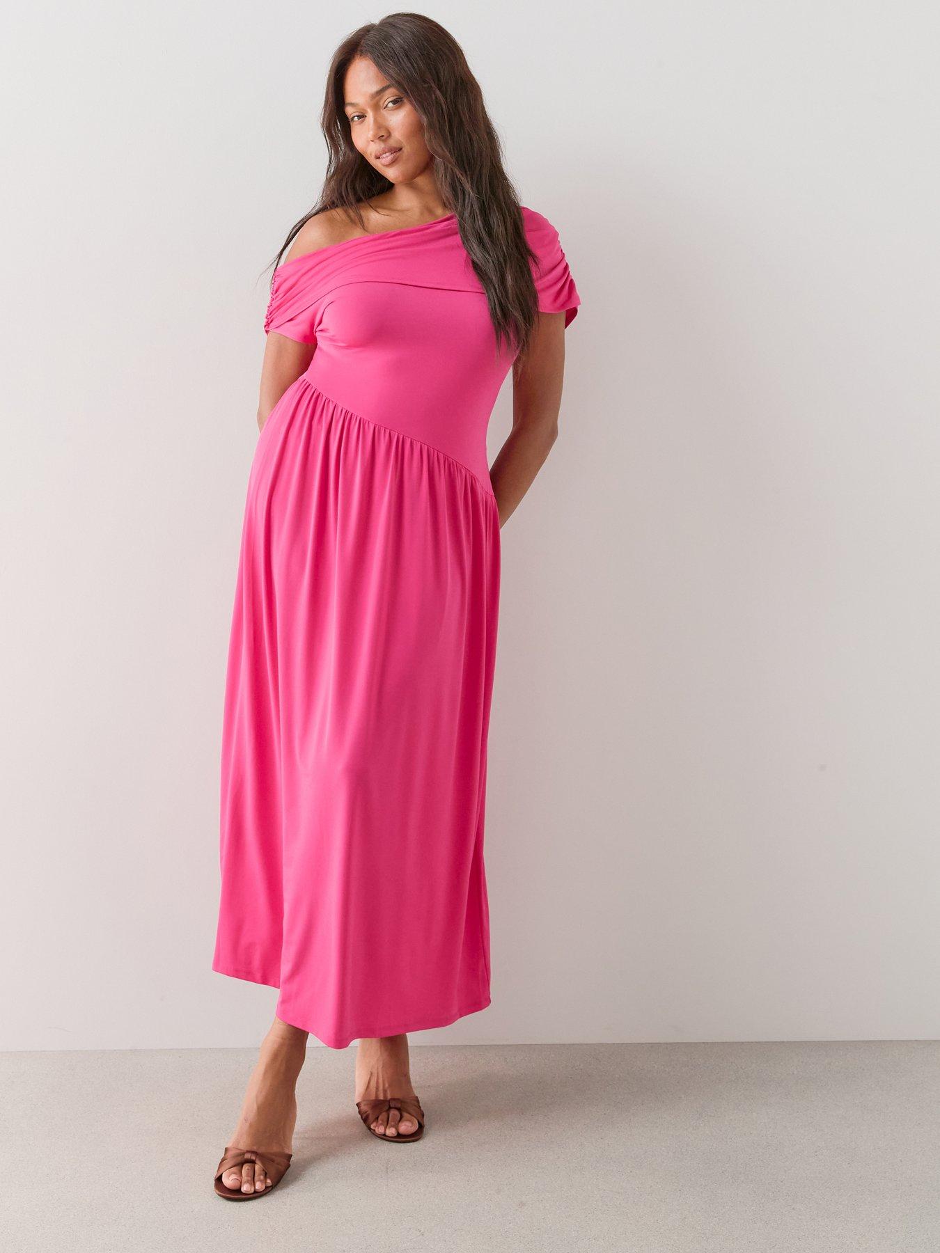 The Very Collection Curve Off Shoulder Asymmetric Midi Dress - Pink