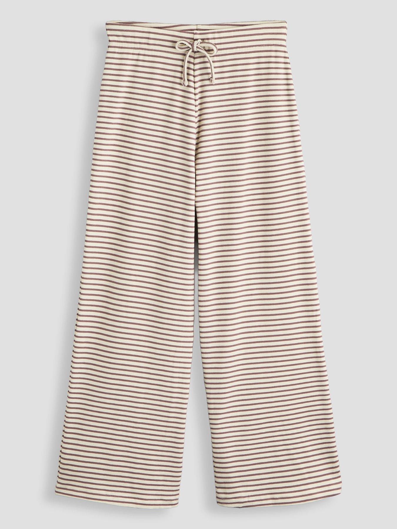 The Very Collection Girls Rib Wide Leg Stripe Basic Trousers - Brown