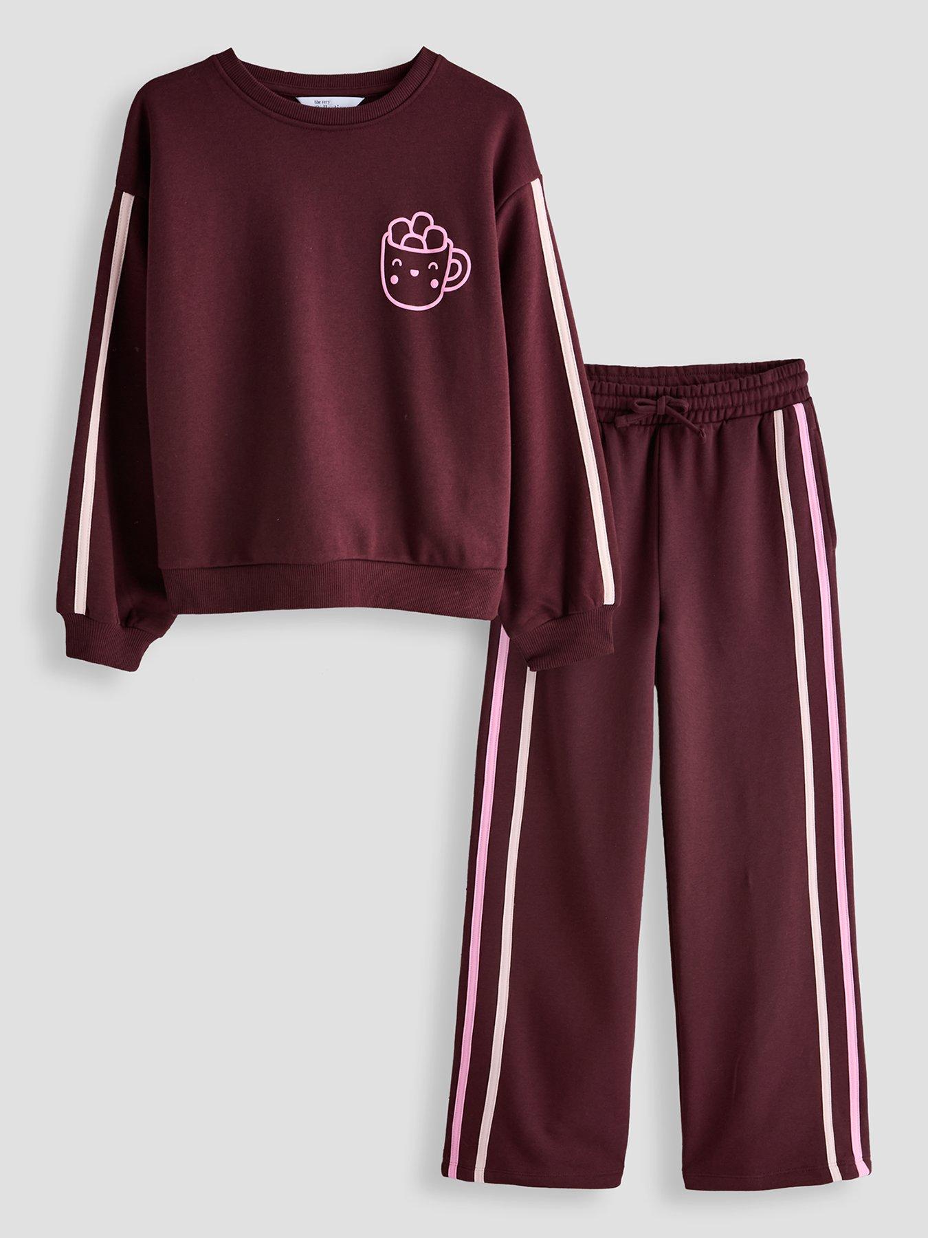 The Very Collection Girls Smores Slogan Sweat And Wide Leg Joggers With Side Stripes - Red