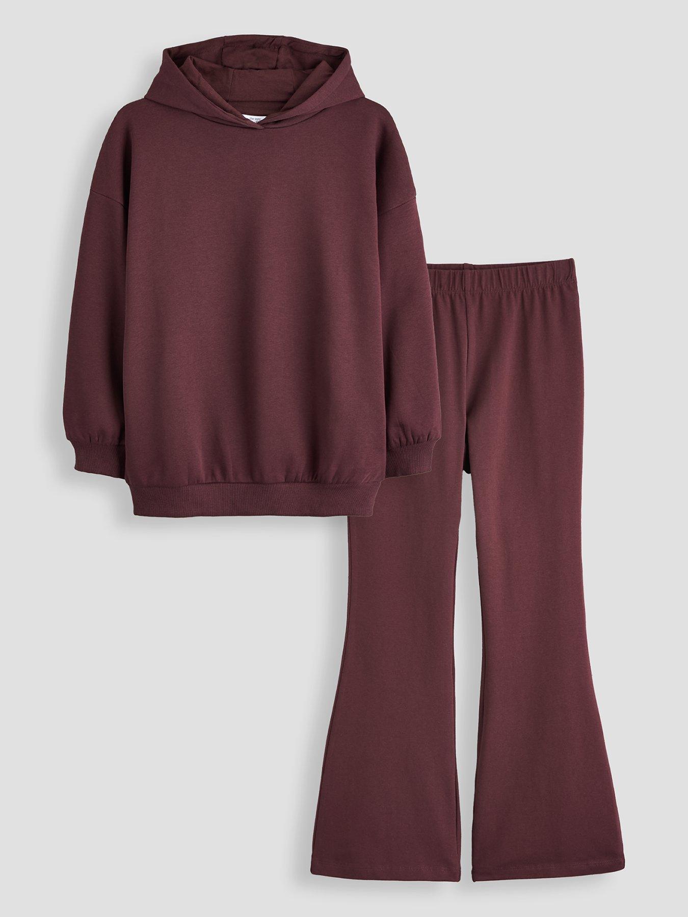 The Very Collection Girls Oversized Hoody And Ribbed Flare Legging - Burgundy