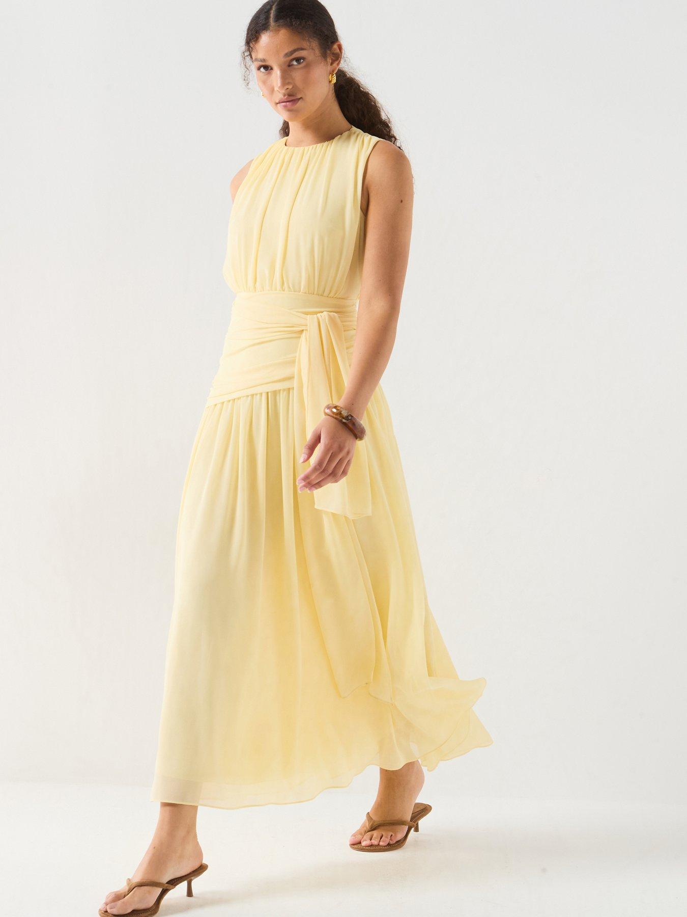 Forever New Edna Gathered Basque Tie Dress - Yellow