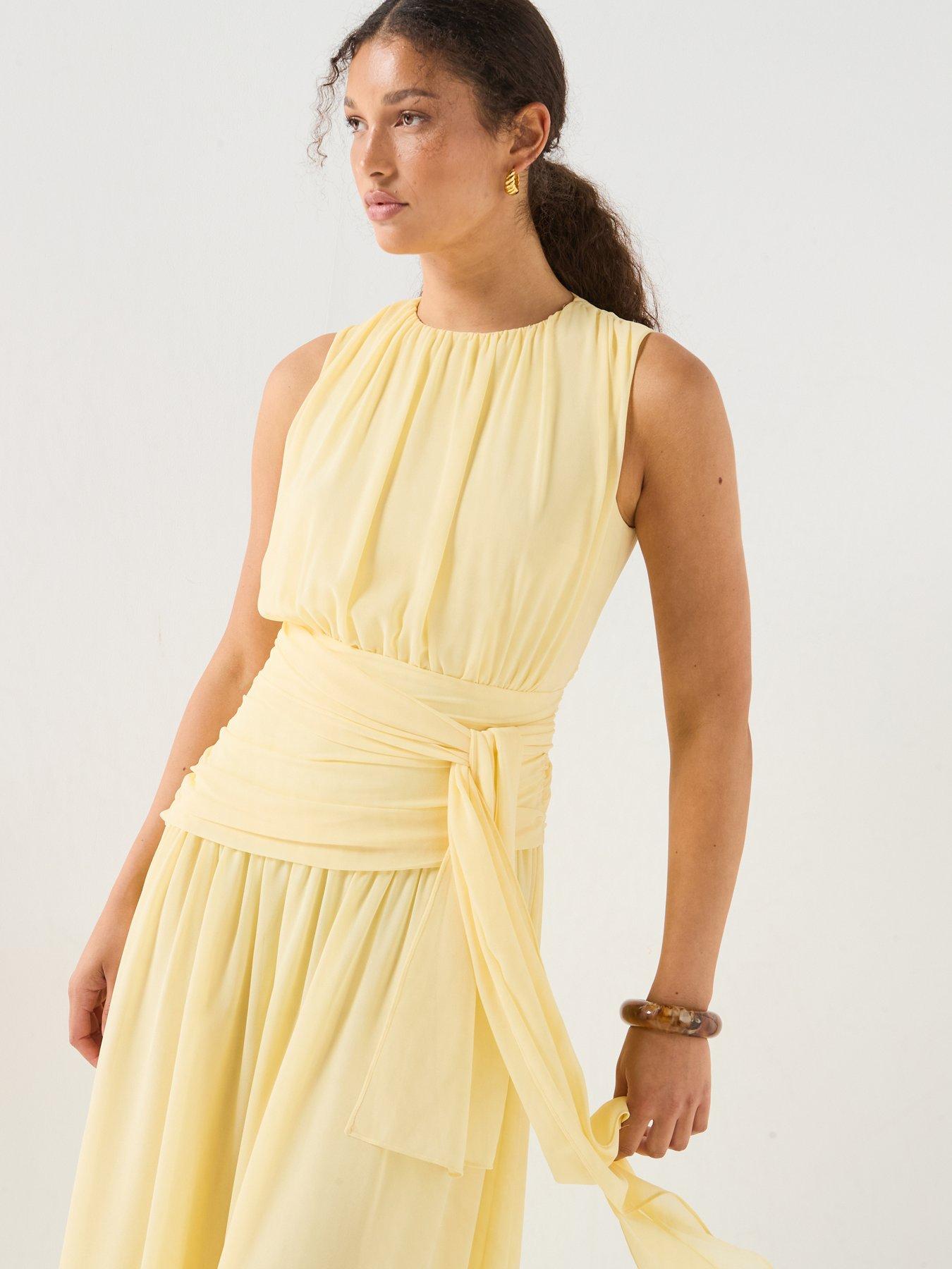 Forever New Edna Gathered Basque Tie Dress - Yellow | Littlewoods