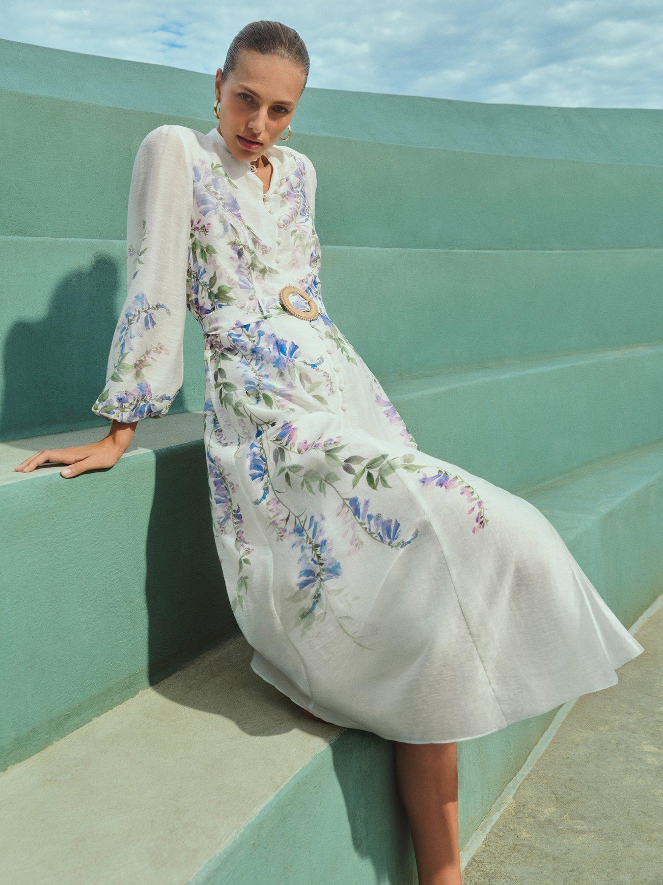 Forever New Sheridan Placement Print Midi - Cream