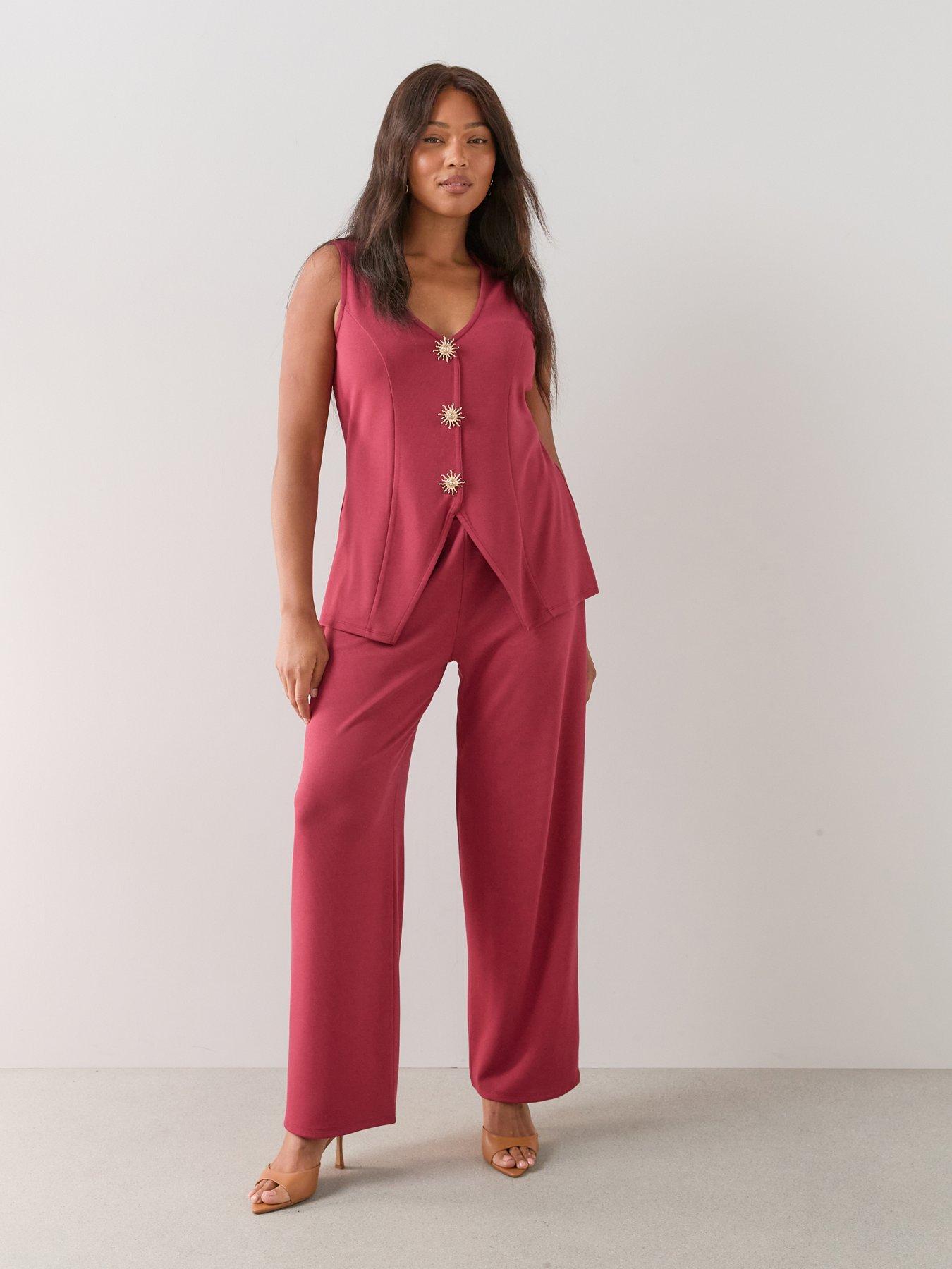 The Very Collection Curve Wide Leg Trousers Co-Ord - Plum