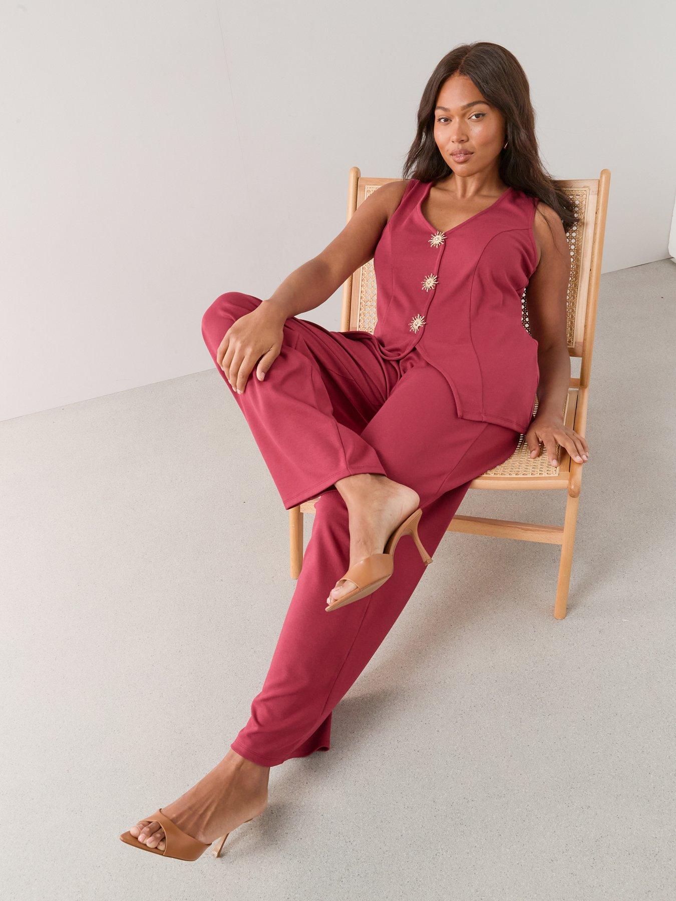 Image 6 of 6 of The Very Collection Curve Wide Leg Trousers Co-Ord - Plum