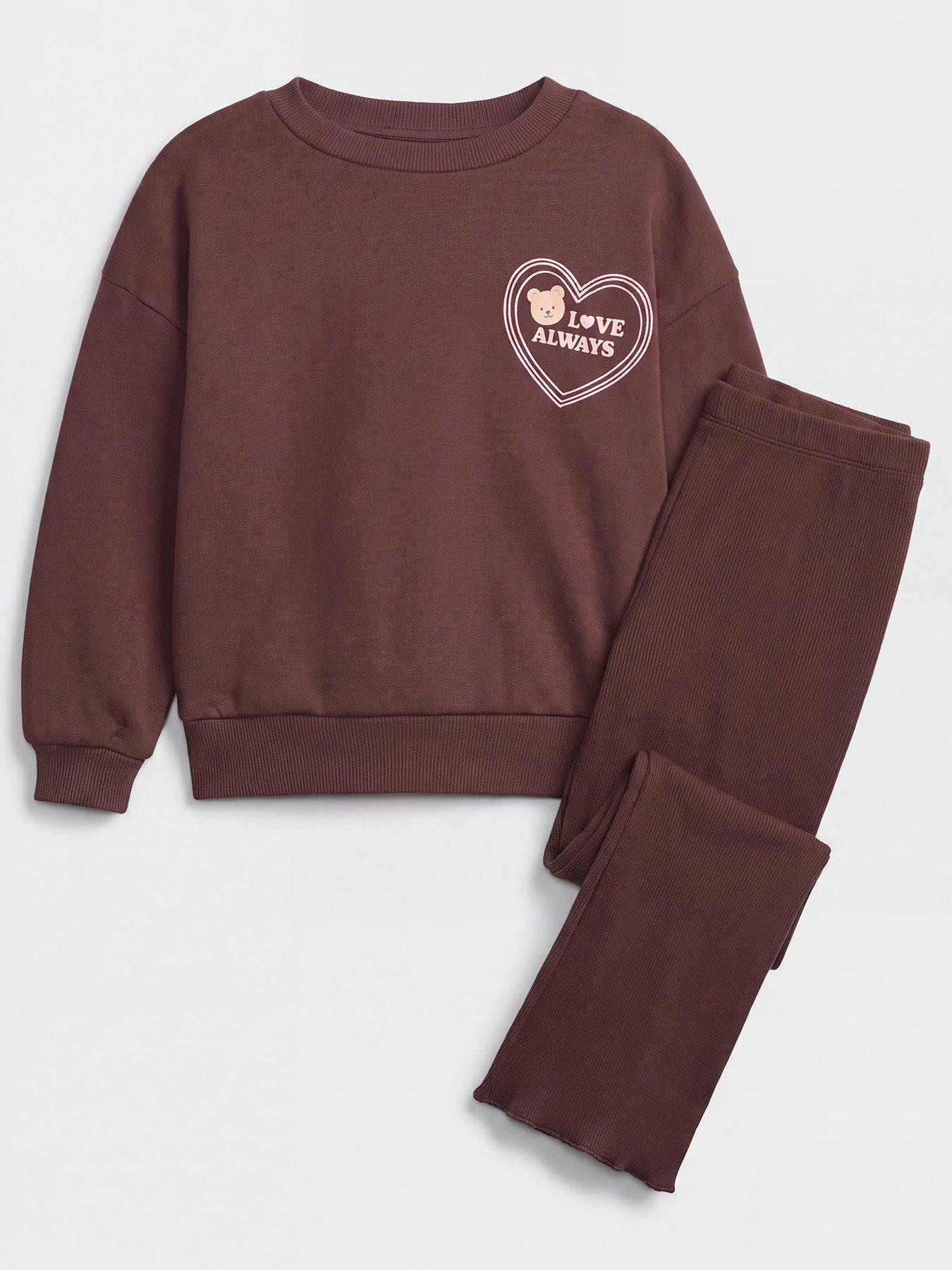 The Very Collection Girls Teddy Sweatshirt And Flare Legging Set - Brown