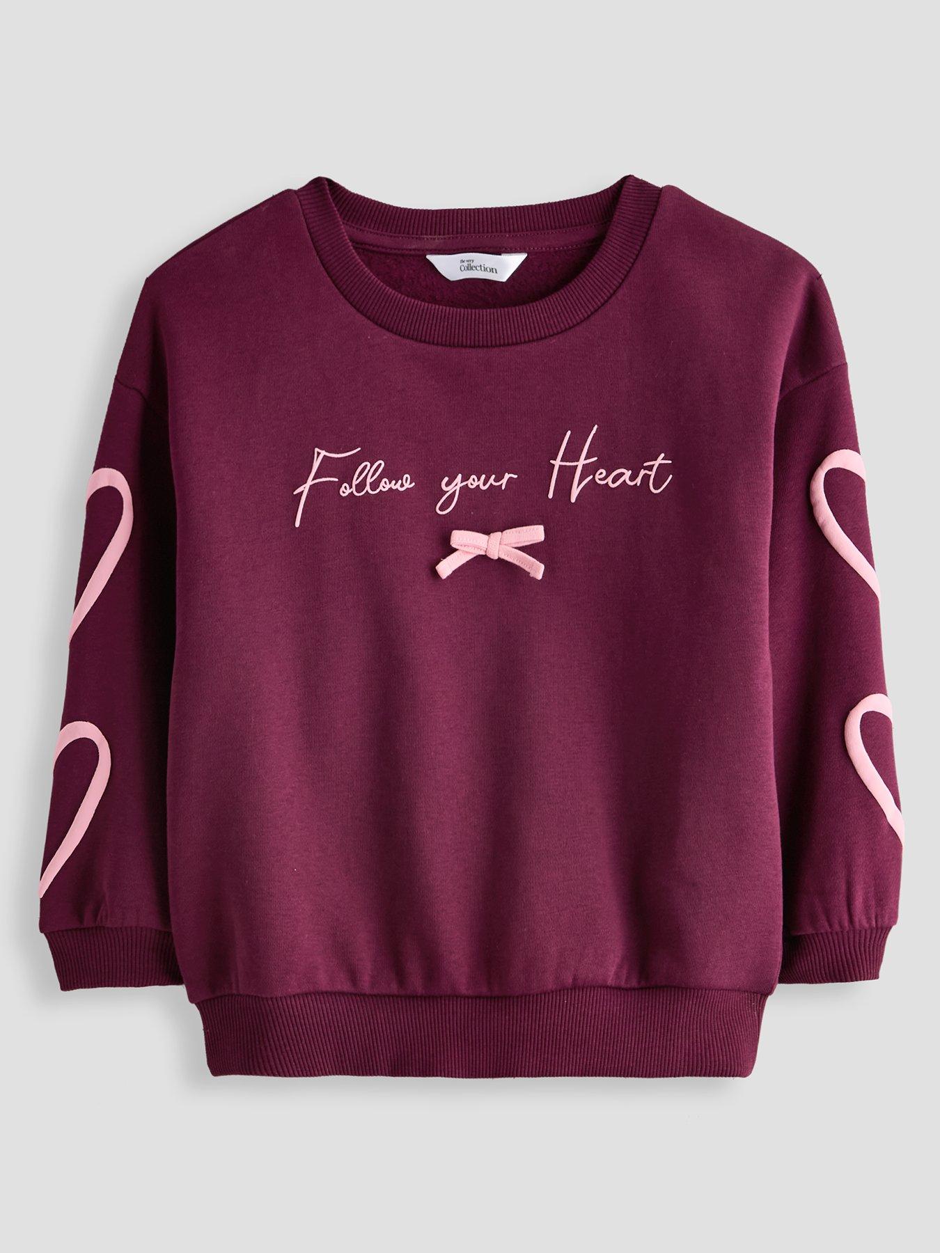 The Very Collection Girls Heart Print Sweat - Red