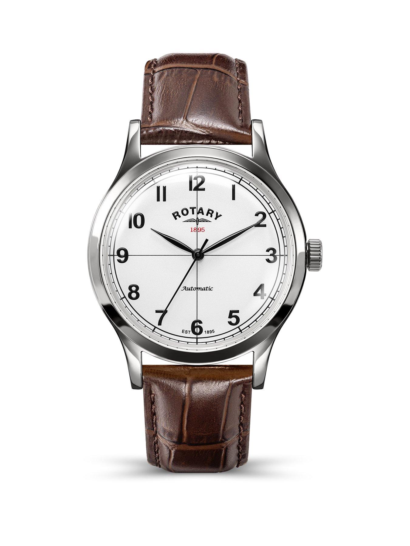 Rotary Men's Automatic SS Brown Strap White Dial 50m