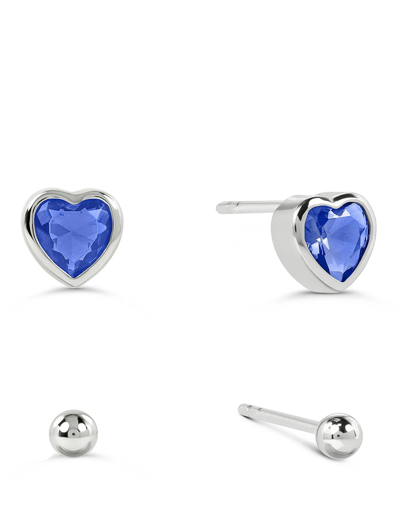 Radley Silver Plated Twinpack Saphire Heart and Ball Stud Earrings