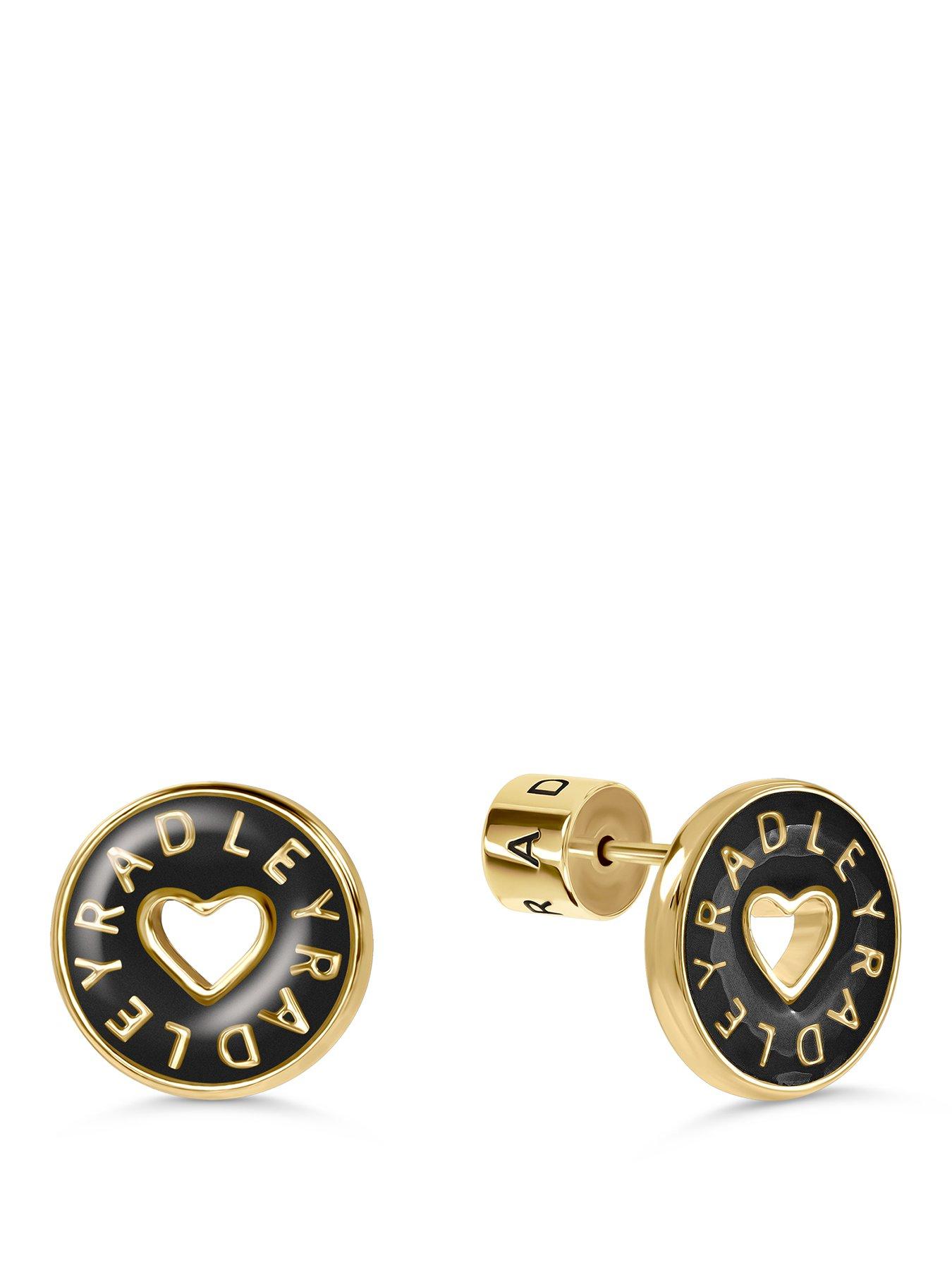 Radley Radley 18ct GP Black Enamel Heart Cut Out Earrings