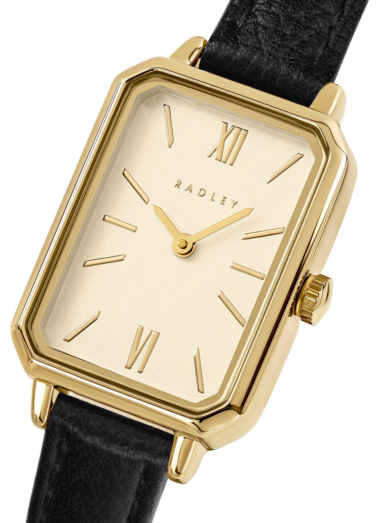 Image 2 of 4 of Radley Radley Pale Gold Plated Rectangular Case Black Leather Strap Watch