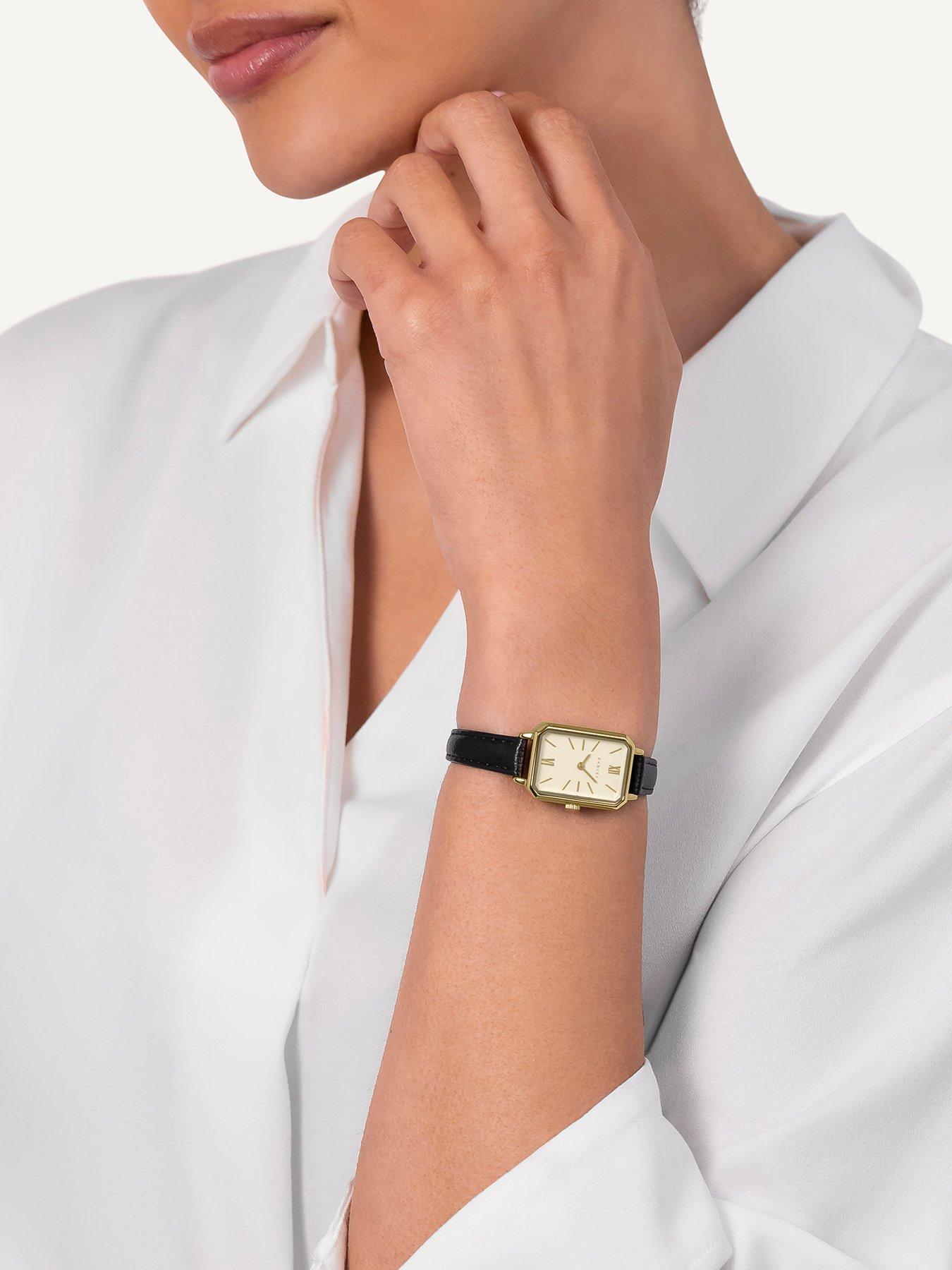 Image 3 of 4 of Radley Radley Pale Gold Plated Rectangular Case Black Leather Strap Watch