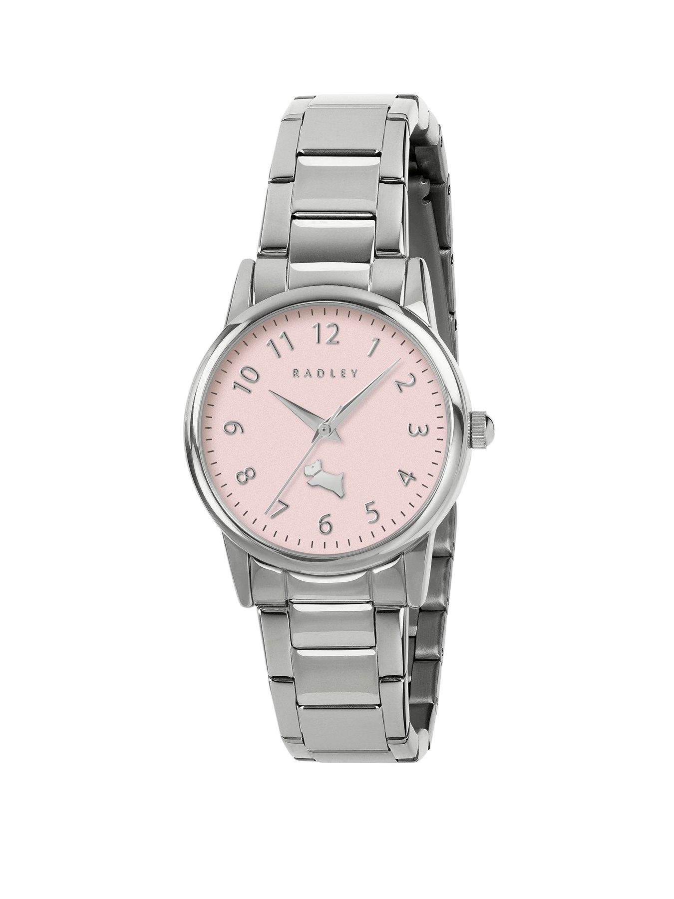 Radley Silver Plated Pink Satin Dial Stainless Steel Bracelet Watch