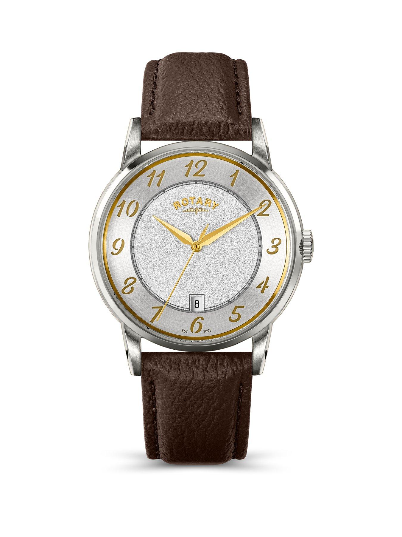 Rotary Men's SS Brown Strap White Dial 50m