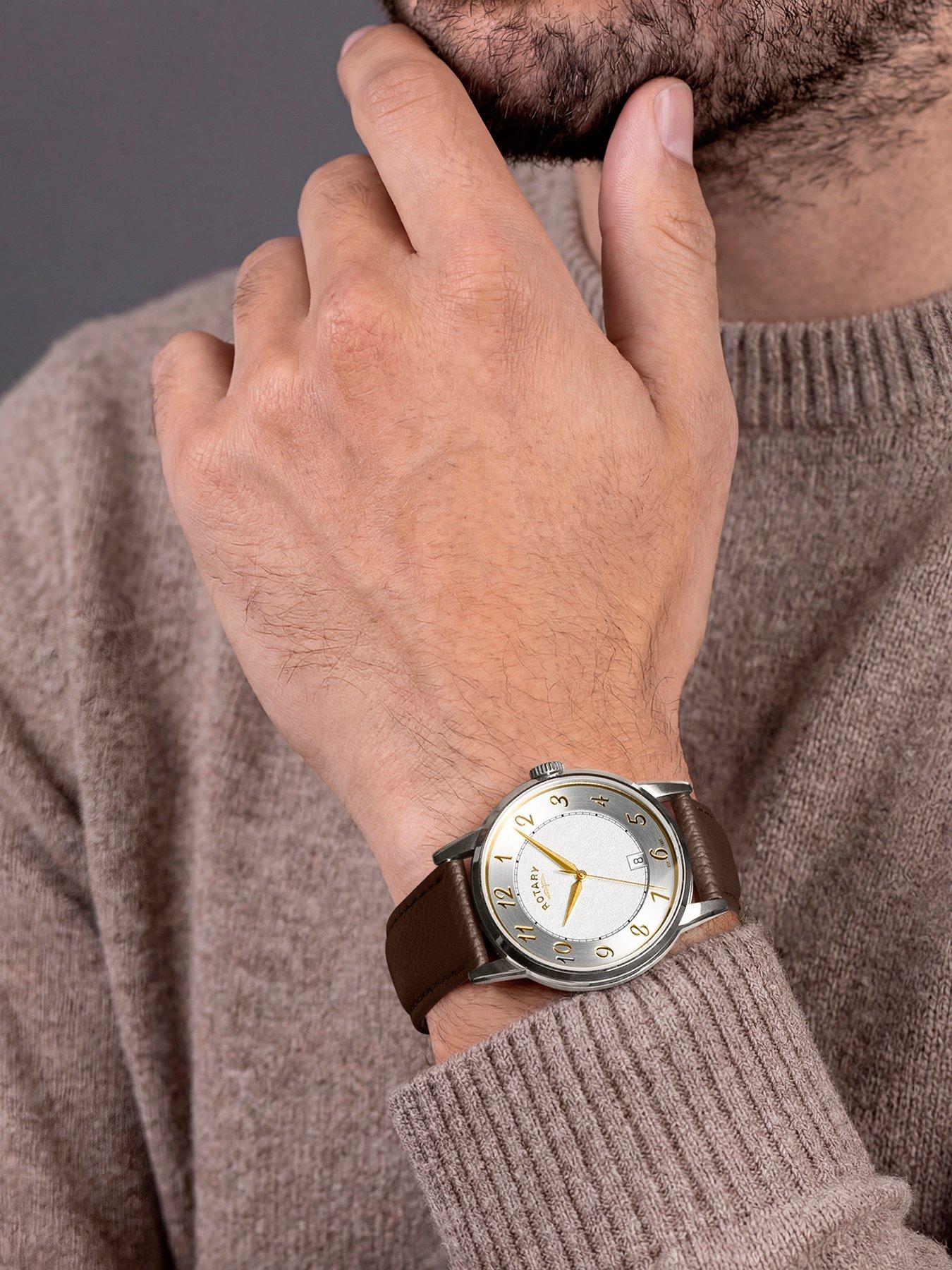 Image 4 of 6 of Rotary Men's SS Brown Strap White Dial 50m