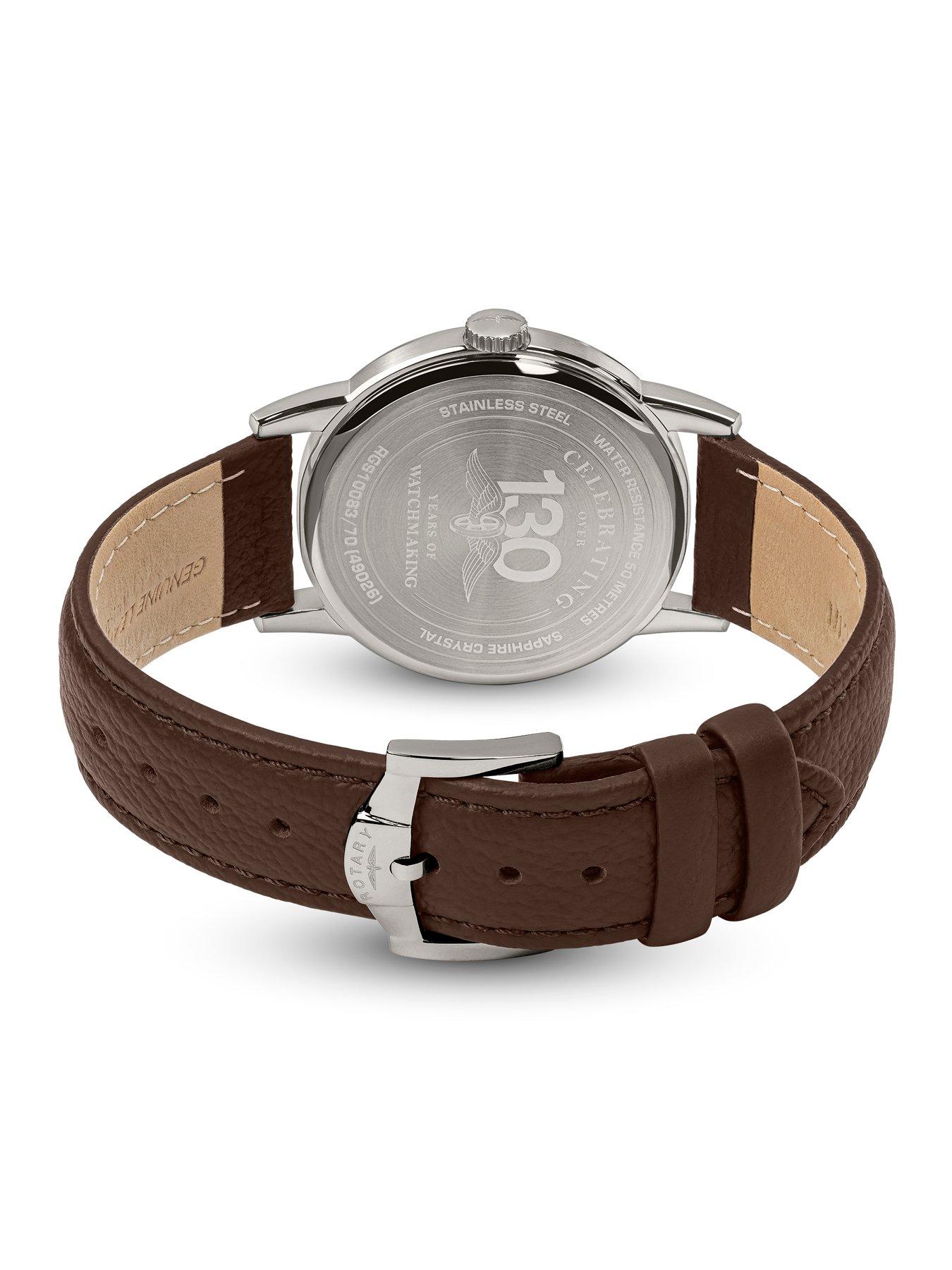 Image 5 of 6 of Rotary Men's SS Brown Strap White Dial 50m