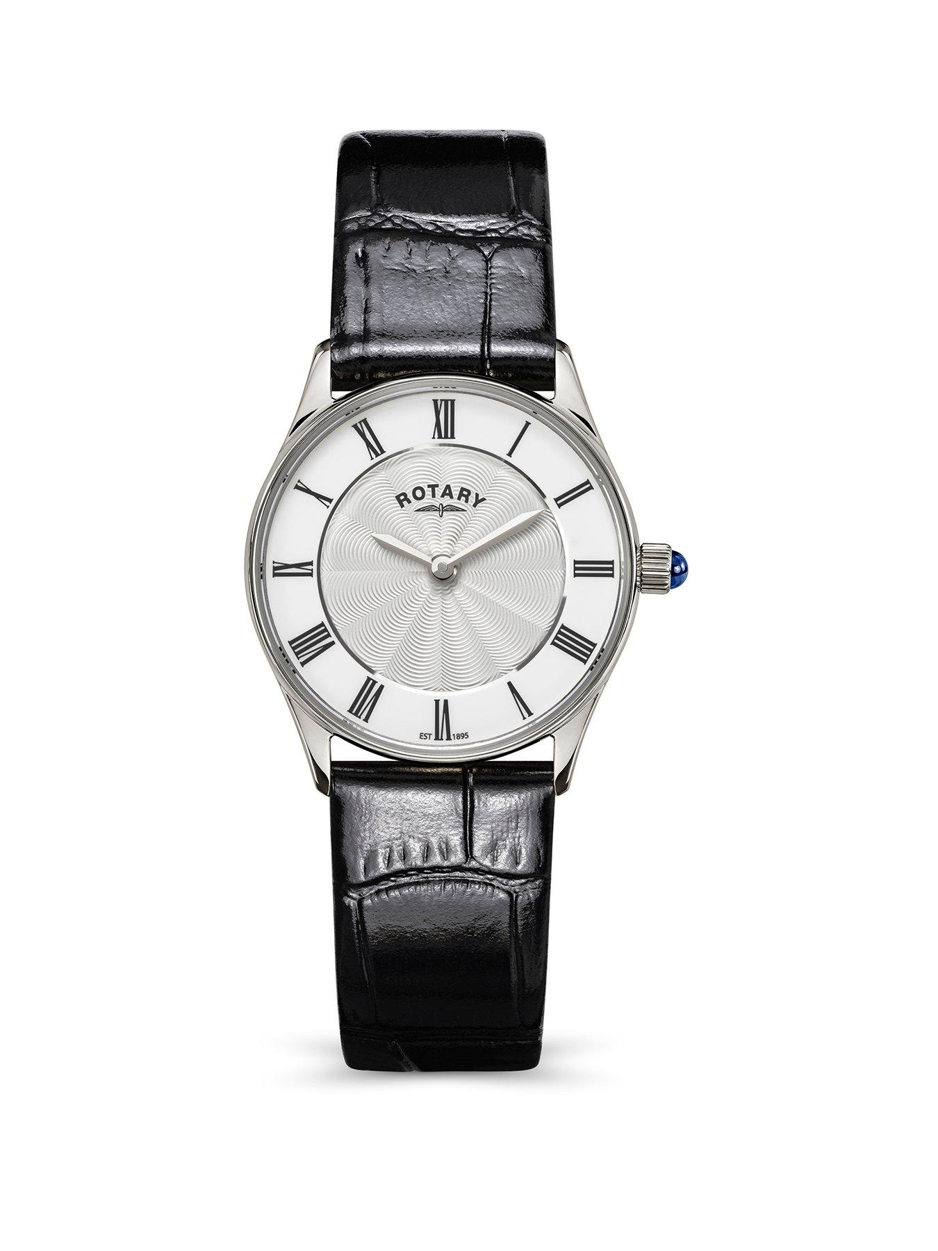 Rotary Ladies SS Black Strap White Dial 50m