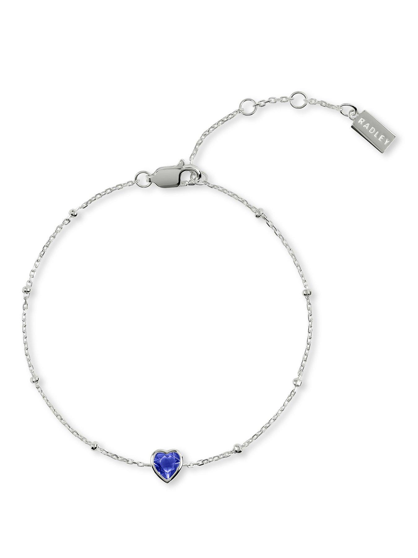 Radley Radley Silver Plated Bobble Chain Saphire Heart Bracelet