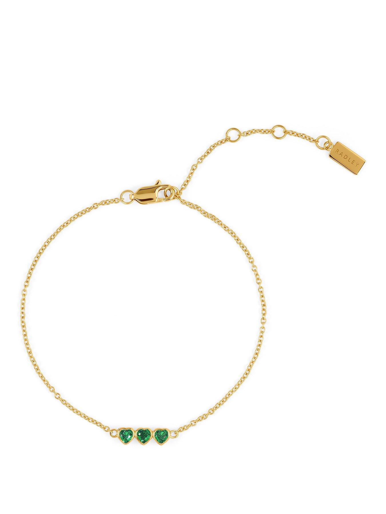 Radley Radley Gold & Green triple Heart Charm Bracelet