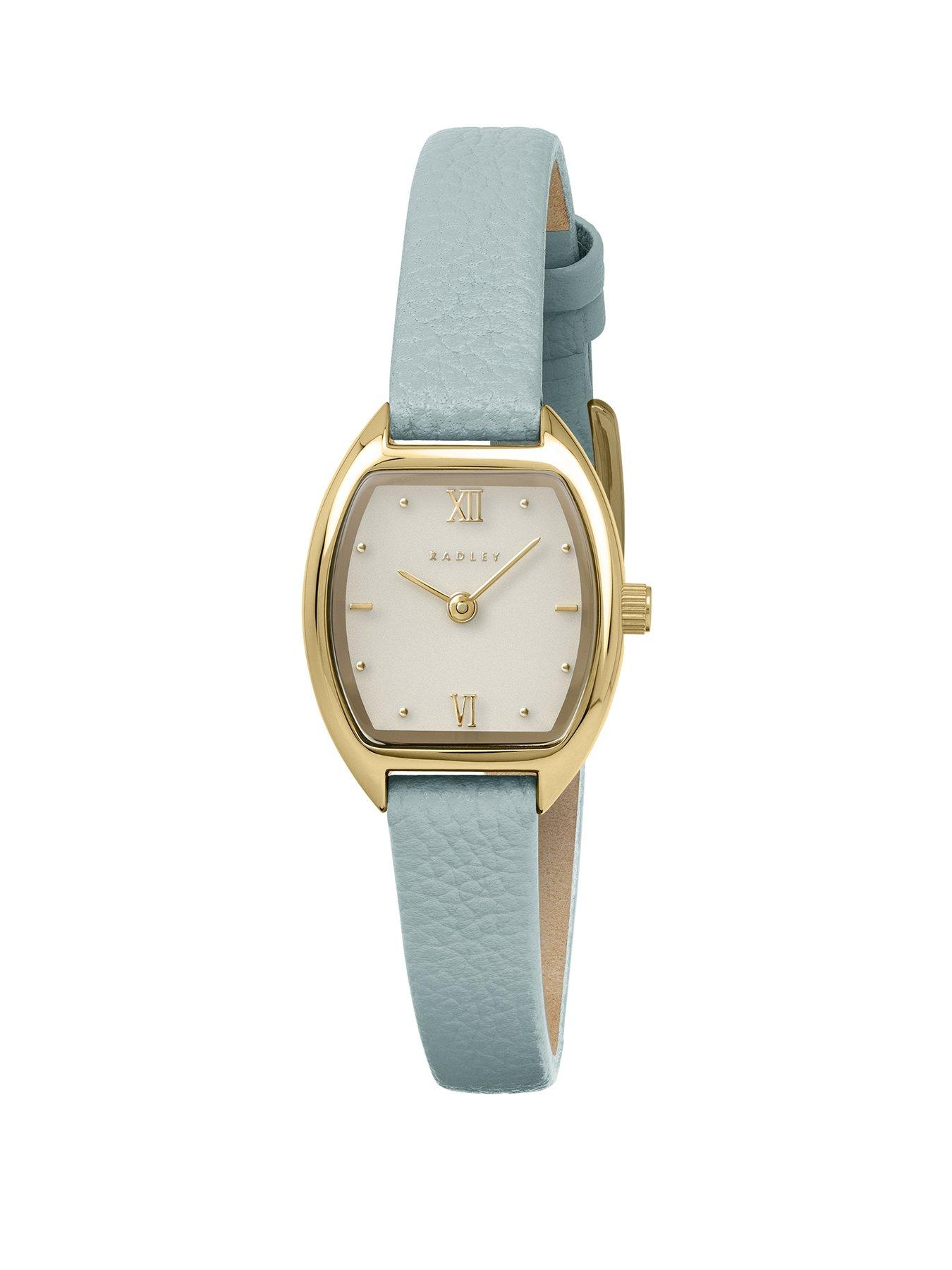 Radley Pale Gold Plated Tonneau Shaped Case Pistachio Leather Strap Watch
