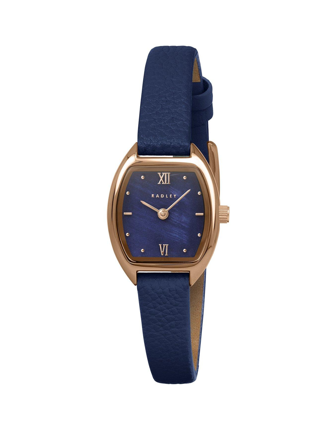 Radley Radley Rose Gold Plated Tonneau Shaped Case Naval Leather Strap Watch