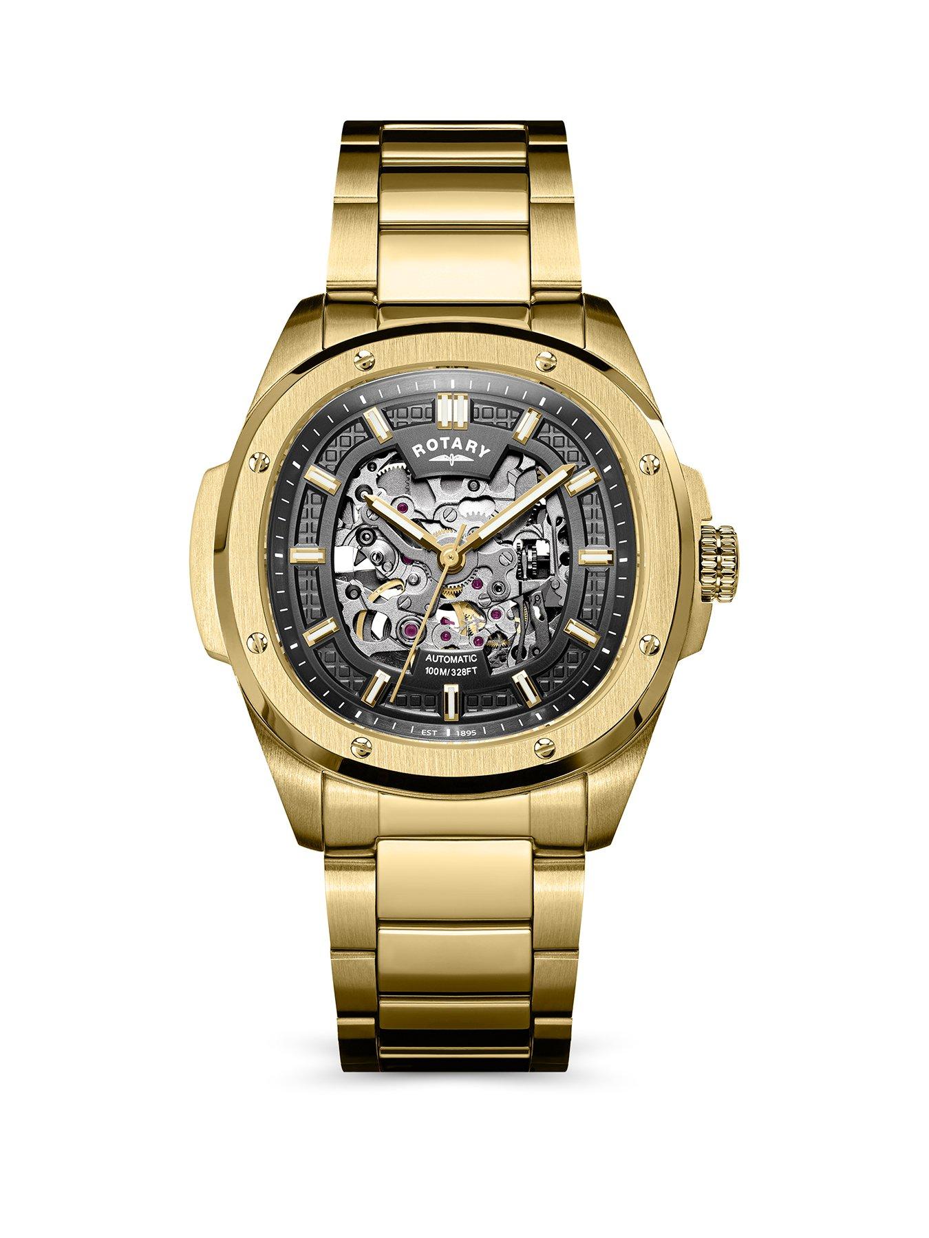 Image 1 of 6 of Rotary Men's Skeleton Automatic GP Bracelet Gun Dial 100m