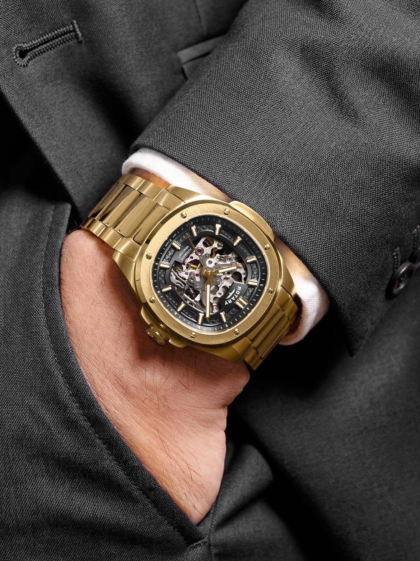 Image 3 of 6 of Rotary Men's Skeleton Automatic GP Bracelet Gun Dial 100m