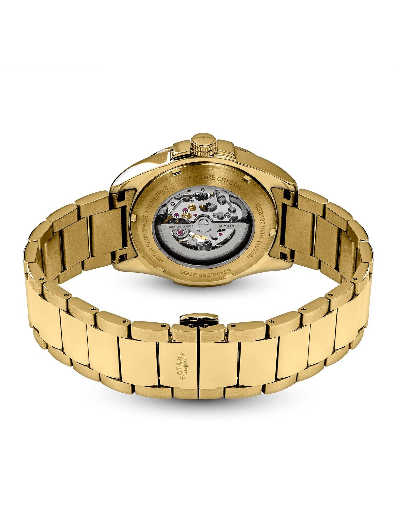 Image 4 of 6 of Rotary Men's Skeleton Automatic GP Bracelet Gun Dial 100m