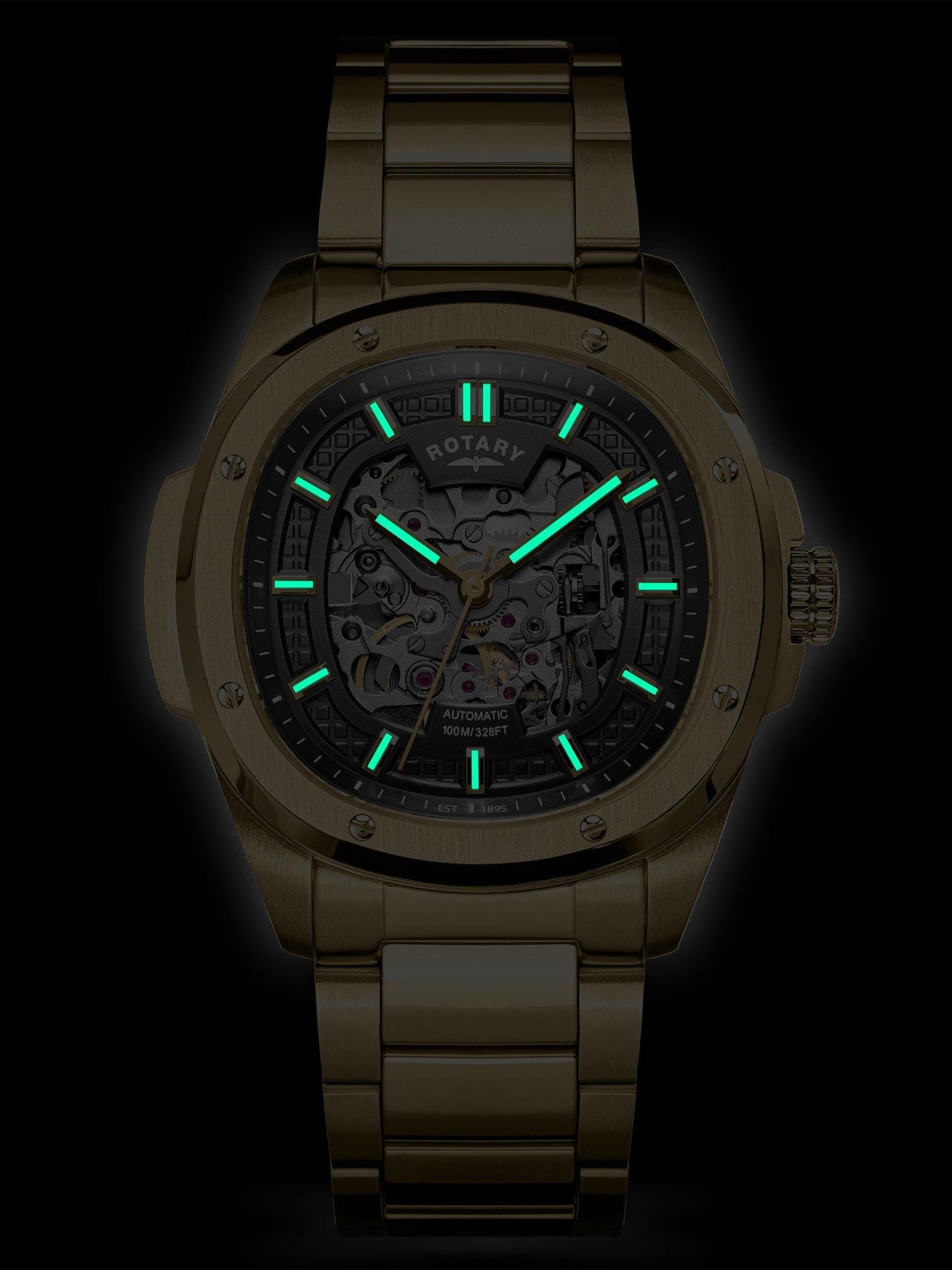 Image 5 of 6 of Rotary Men's Skeleton Automatic GP Bracelet Gun Dial 100m