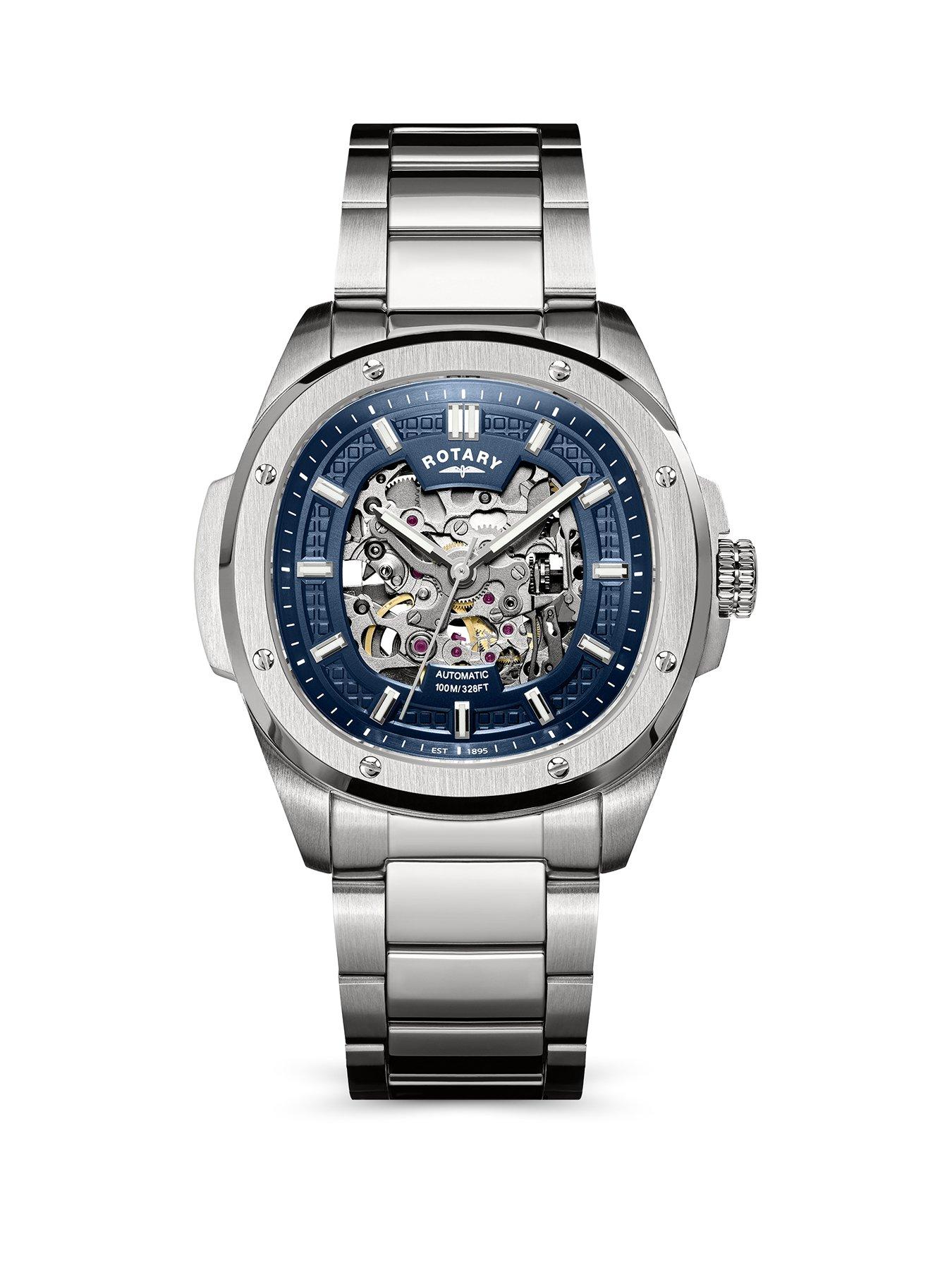 Rotary Men's Skeleton Automatic SS Bracelet Navy Dial 100m
