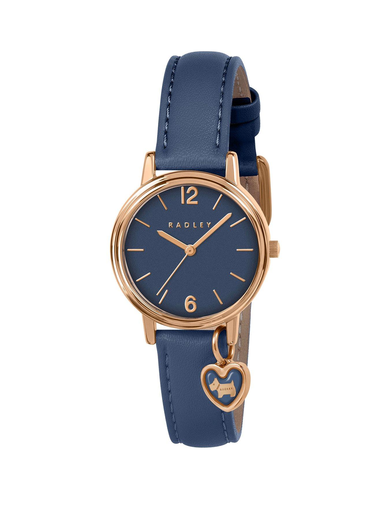 Radley Rose Gold Plated Heart Charm Utility Grey Leather Strap Watch