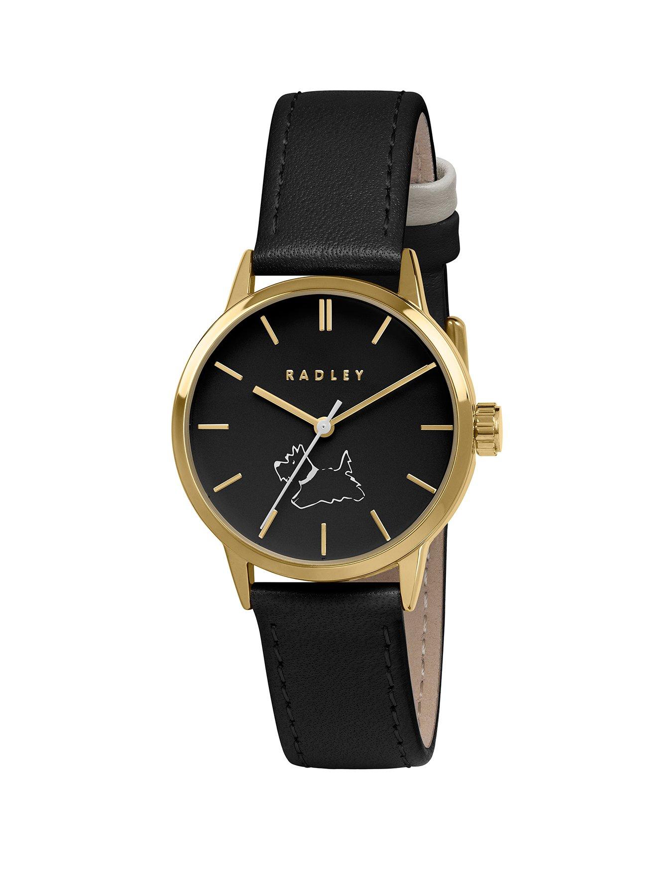 Radley Walkies Gold Plated Black Leather Strap Watch