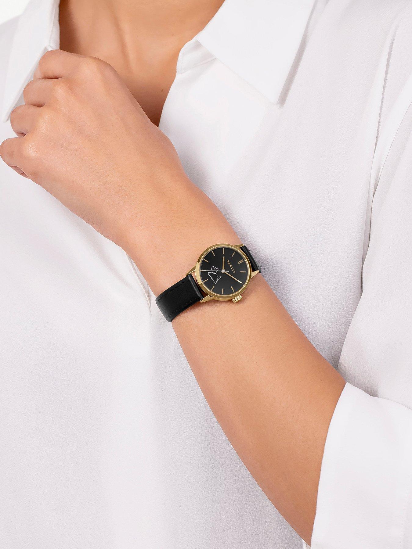 Image 3 of 4 of Radley Walkies Gold Plated Black Leather Strap Watch