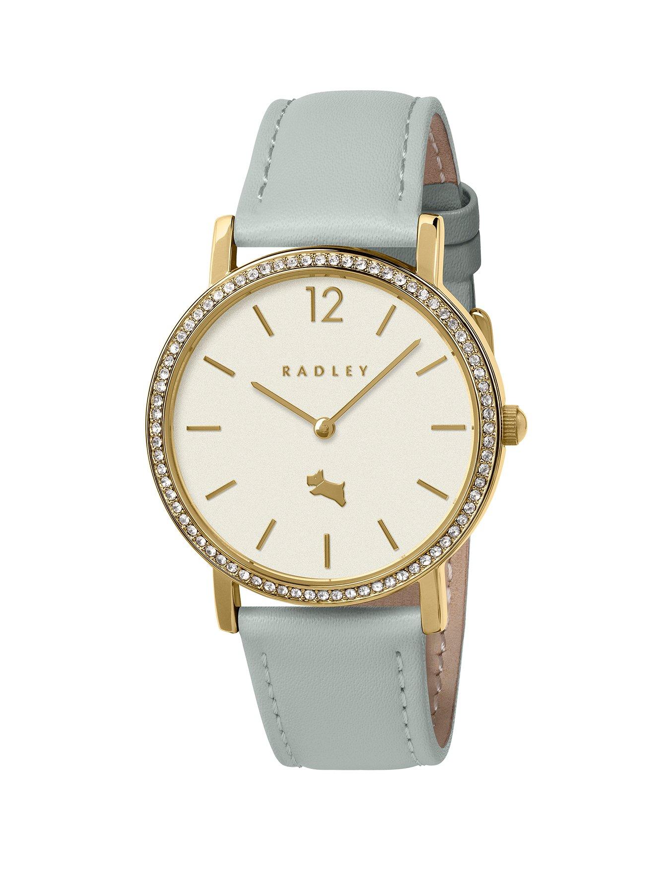 Radley Gold Plated Stone Set Steel Grey Leather Strap Watch
