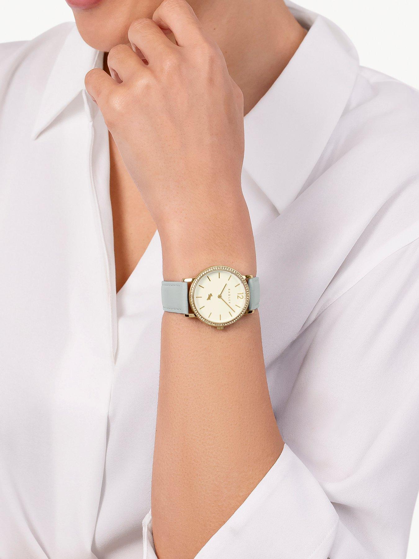 Image 3 of 4 of Radley Gold Plated Stone Set Steel Grey Leather Strap Watch