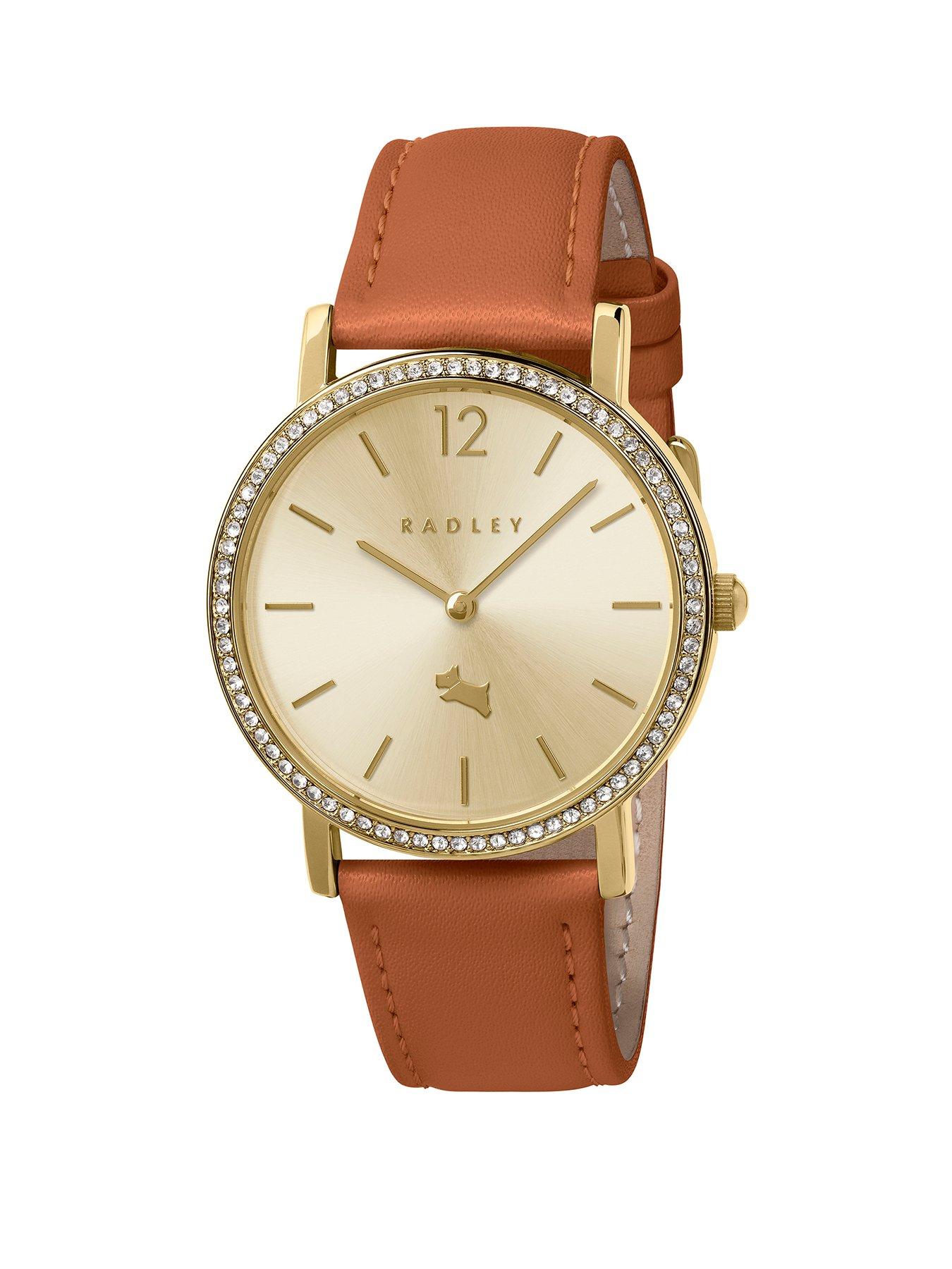 Radley Gold Plated Stone Set Terracotta Leather Strap Watch