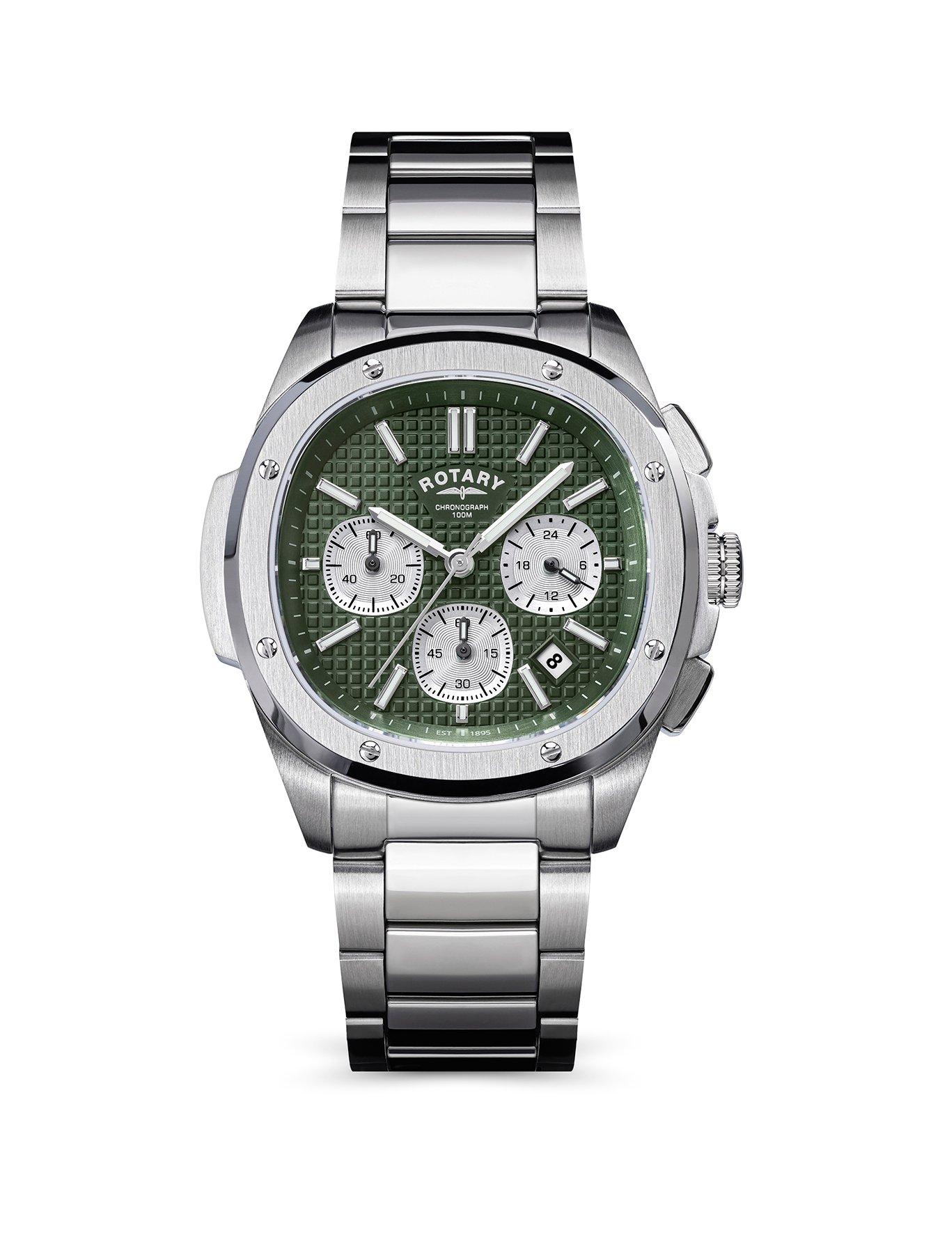 Rotary Men's  SS Chronograph Bracelet Green Dial 100m
