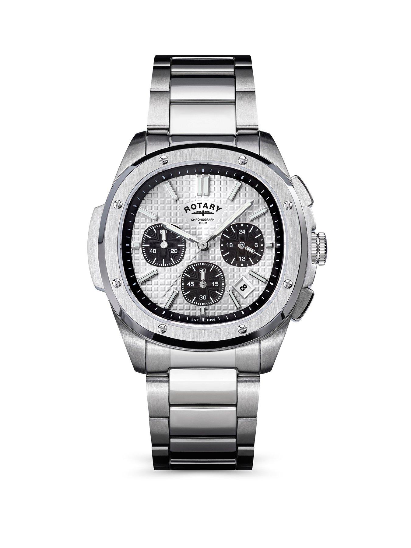 Rotary Men's SS Chronograph Bracelet Silver Dial 100m