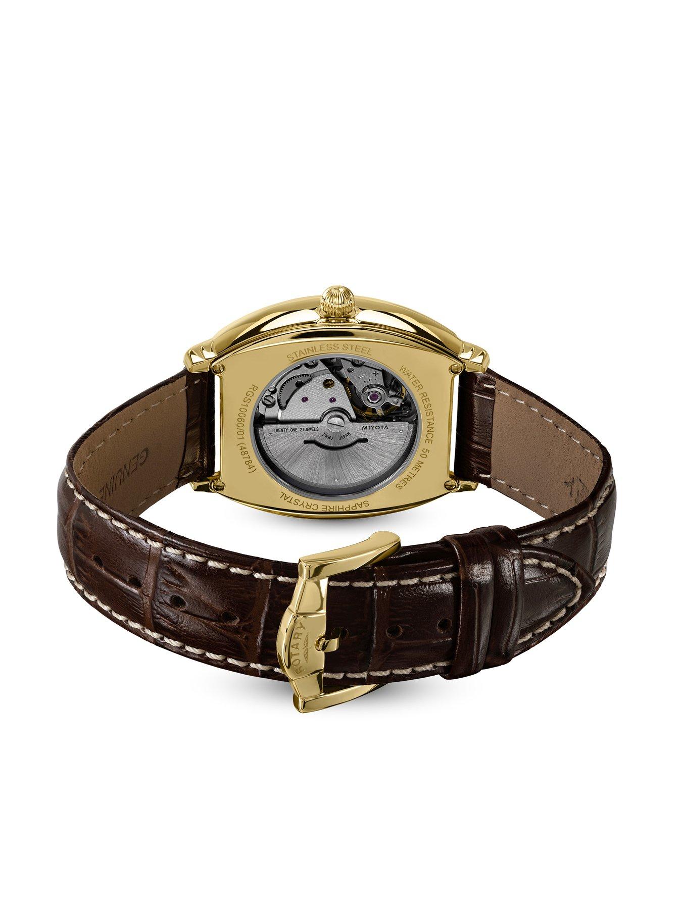 Image 4 of 6 of Rotary Men's Automatic GP Brown Strap White Dial 50m