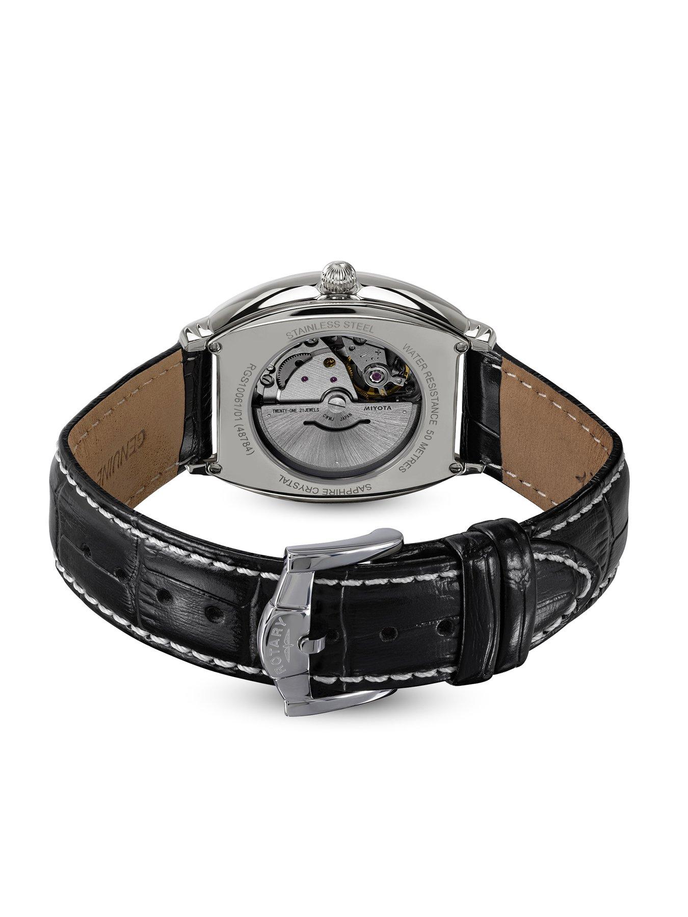 Image 4 of 6 of Rotary Men's Automatic SS Black Strap White Dial 50m