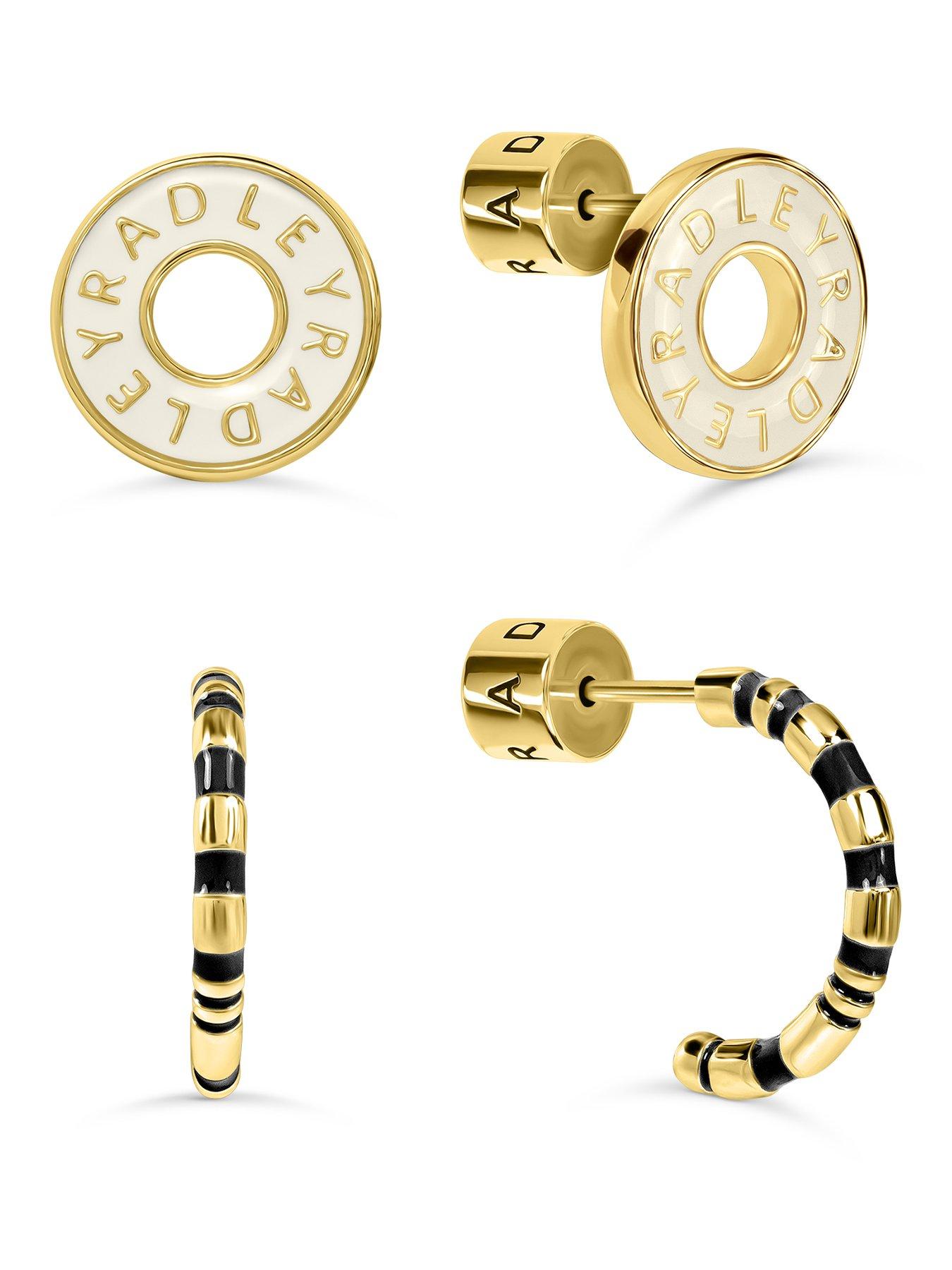 Radley Radley 18ct GP Twinpack Salt Enamel Donut and Black Half Hoop Earrings