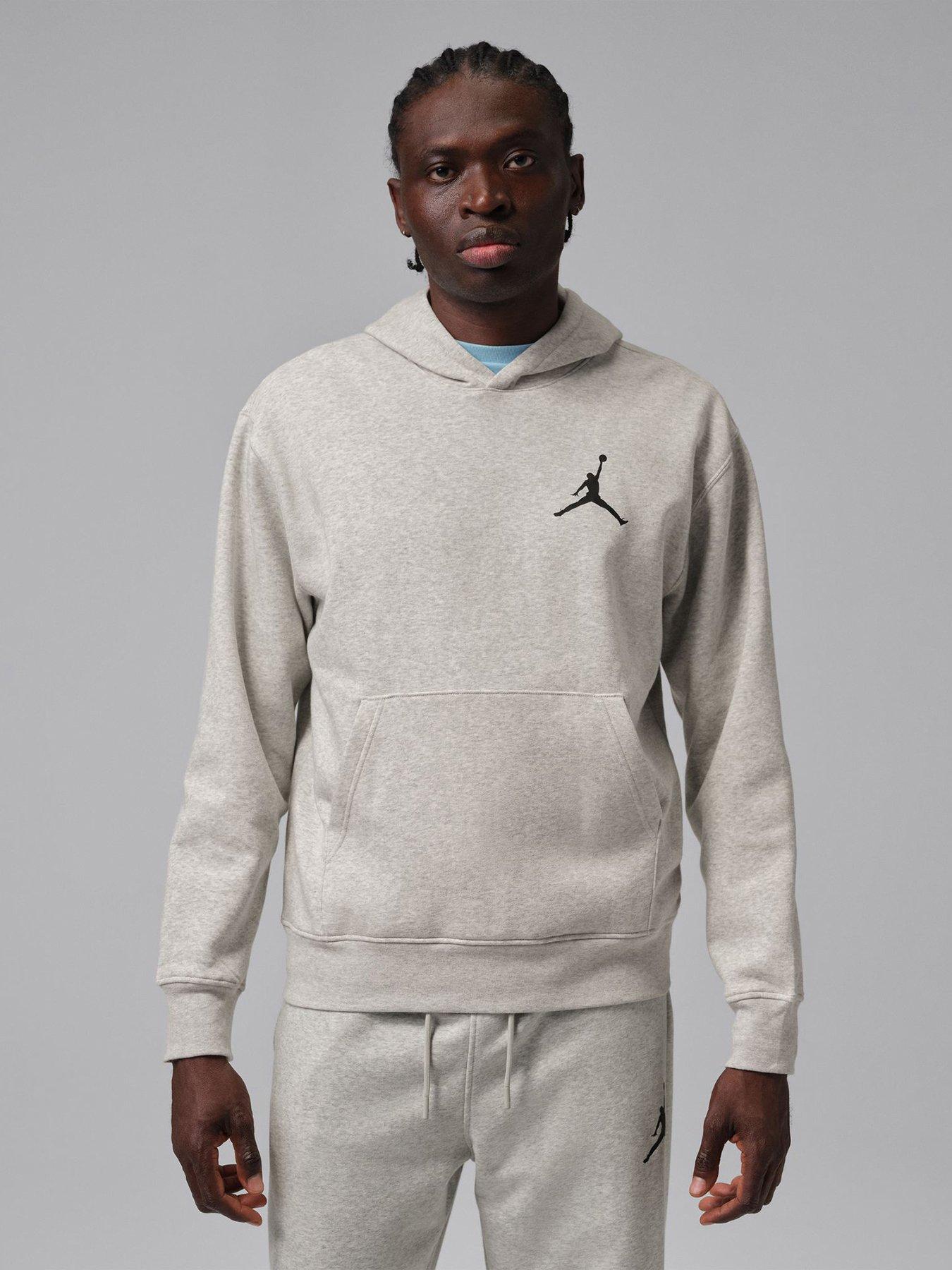 Image 1 of 6 of Jordan Nike Mens Soft-Feel Fixed Hood Kangaroo Pocket Hoodie - Grey