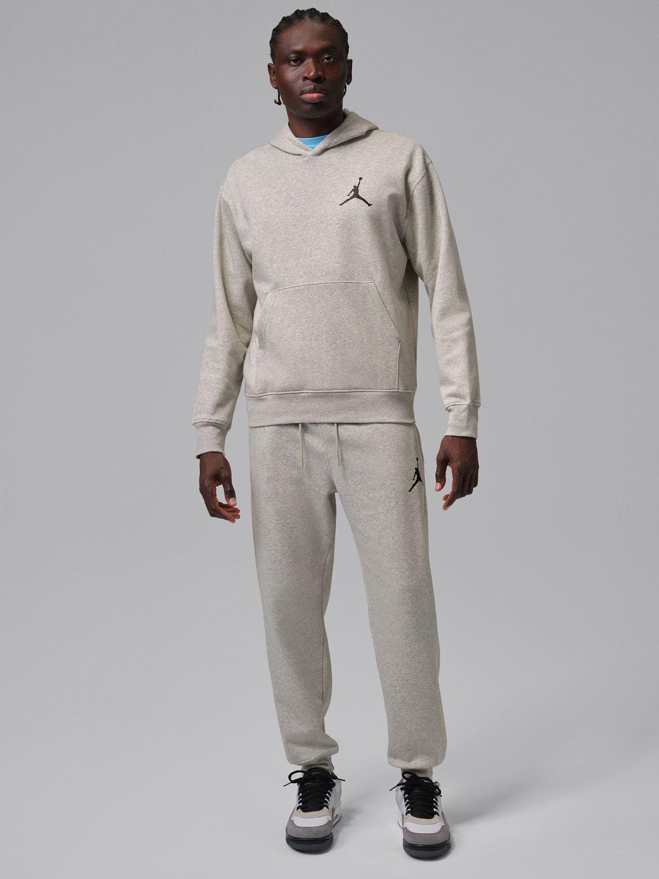 Image 3 of 6 of Jordan Nike Mens Soft-Feel Fixed Hood Kangaroo Pocket Hoodie - Grey