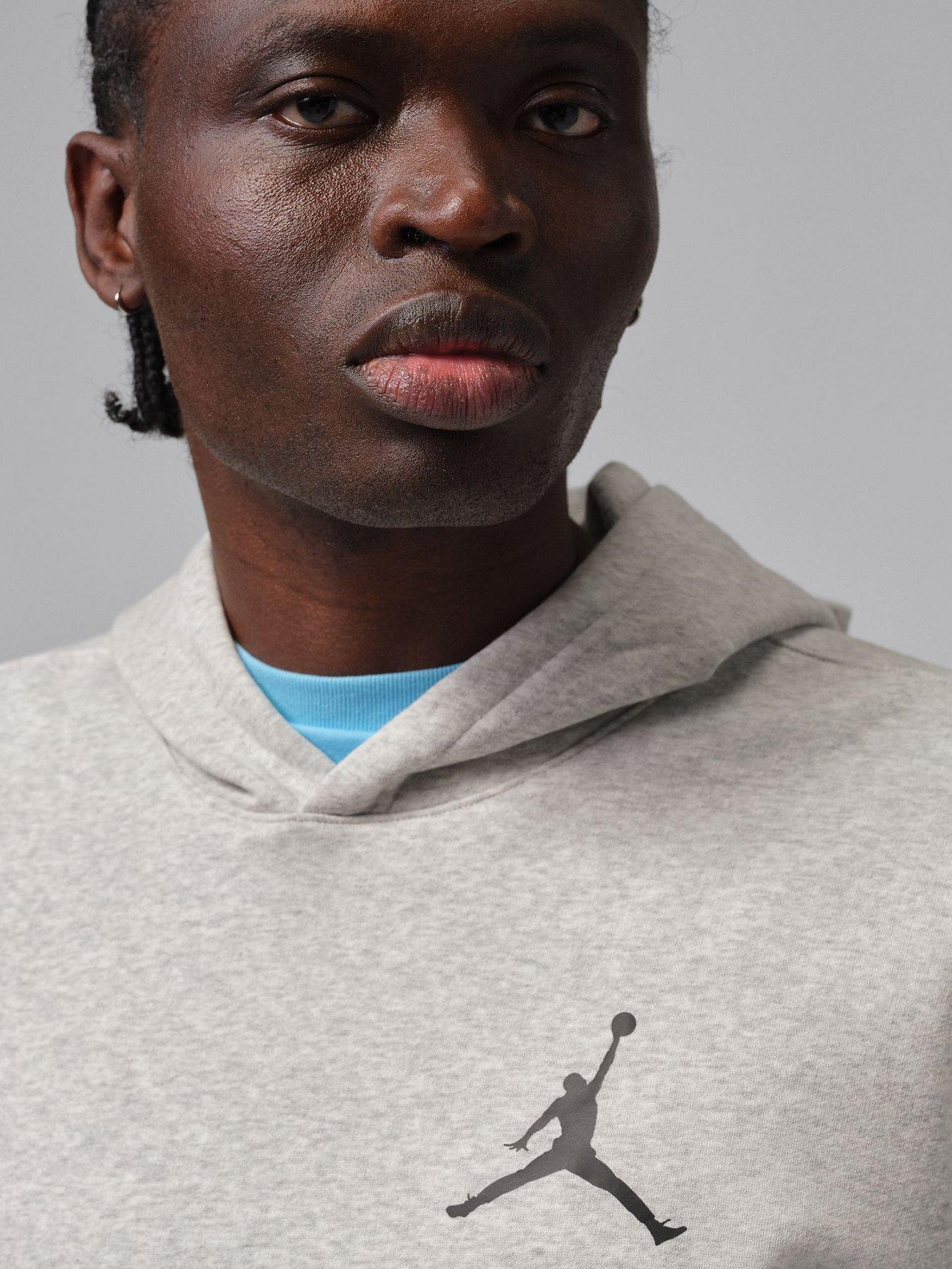 Image 4 of 6 of Jordan Nike Mens Soft-Feel Fixed Hood Kangaroo Pocket Hoodie - Grey