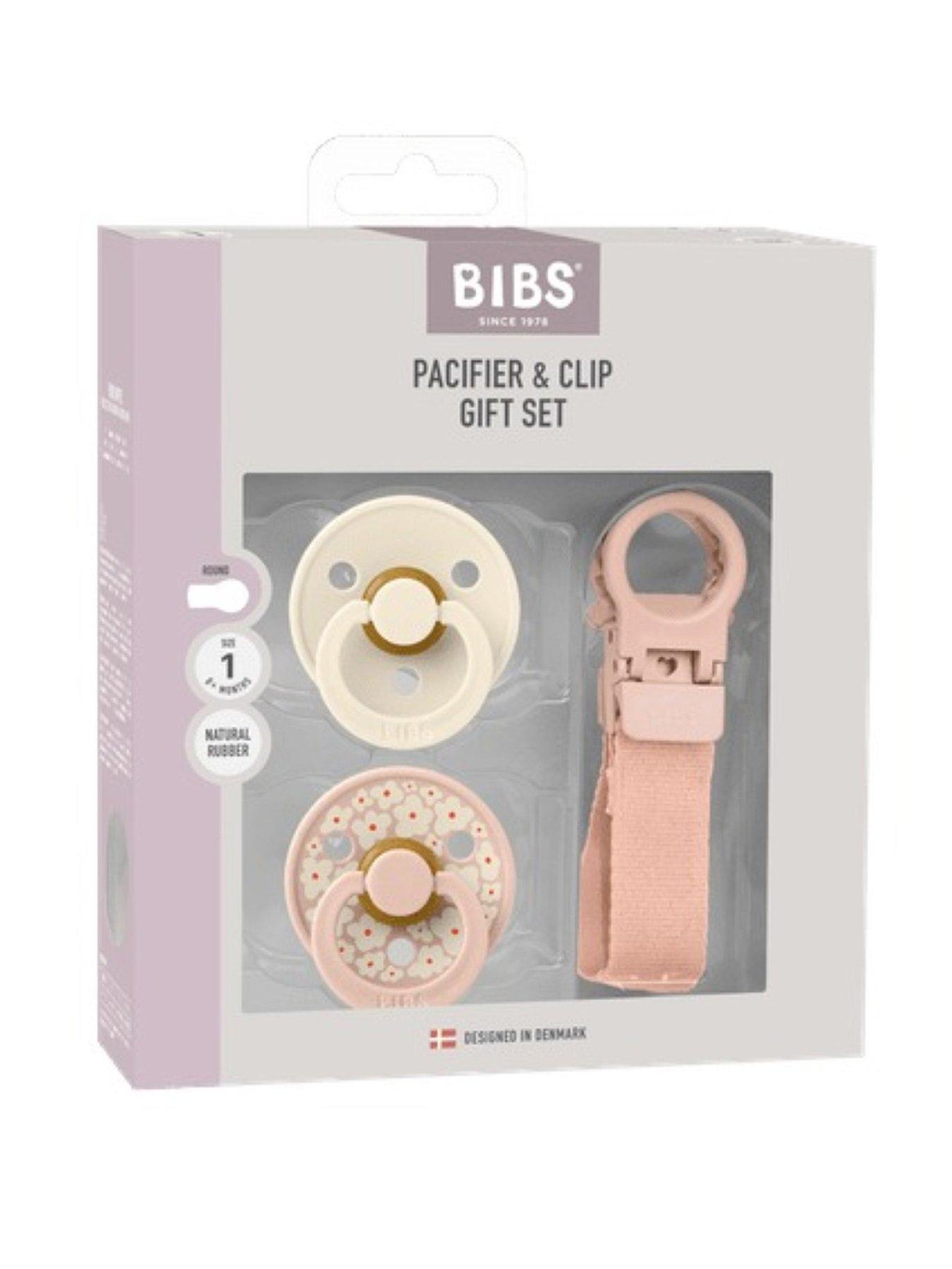stillFront image of bibs-colour-pacifier-loop-clip-gift-set-latex-size-1-blush