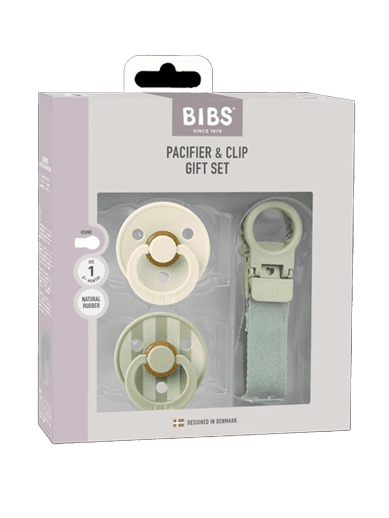 stillFront image of bibs-colour-pacifier-loop-clip-gift-set-latex-size-1-sage