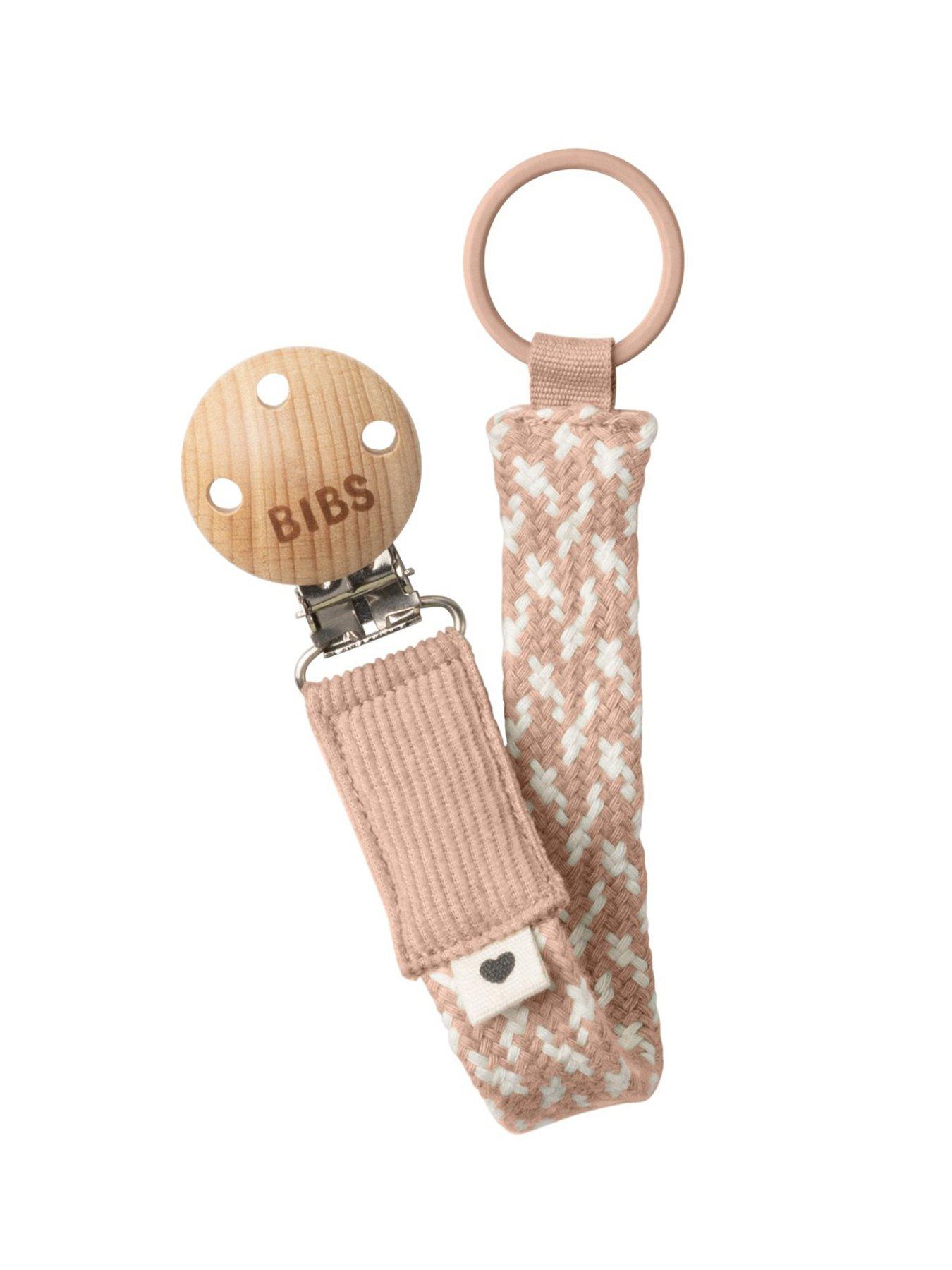 front image of bibs-pacifier-clip-braided-blushivory