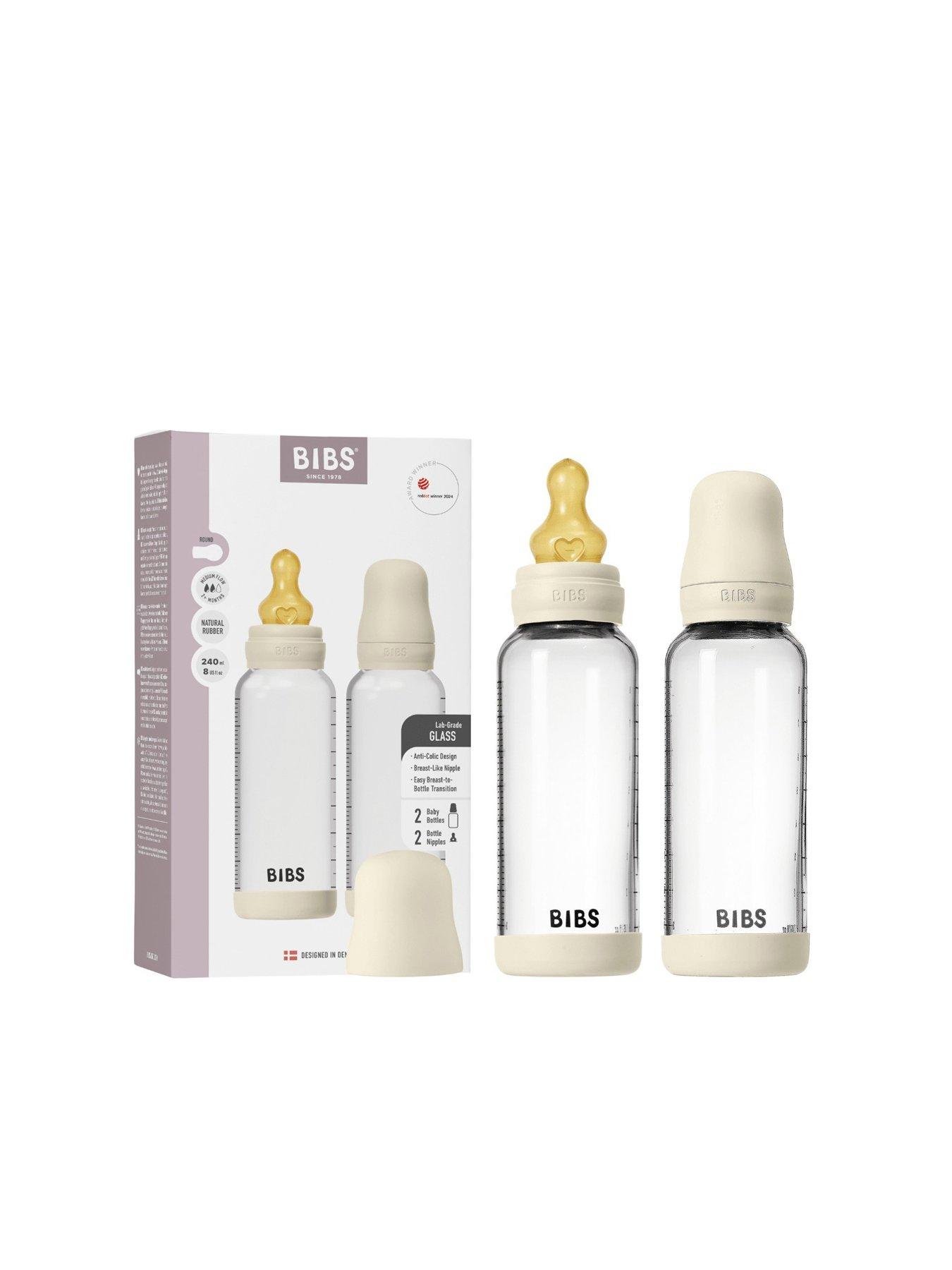 BIBS Glass Baby Bottle Round Latex 2 pack 240 ml Medium Flow - Ivory